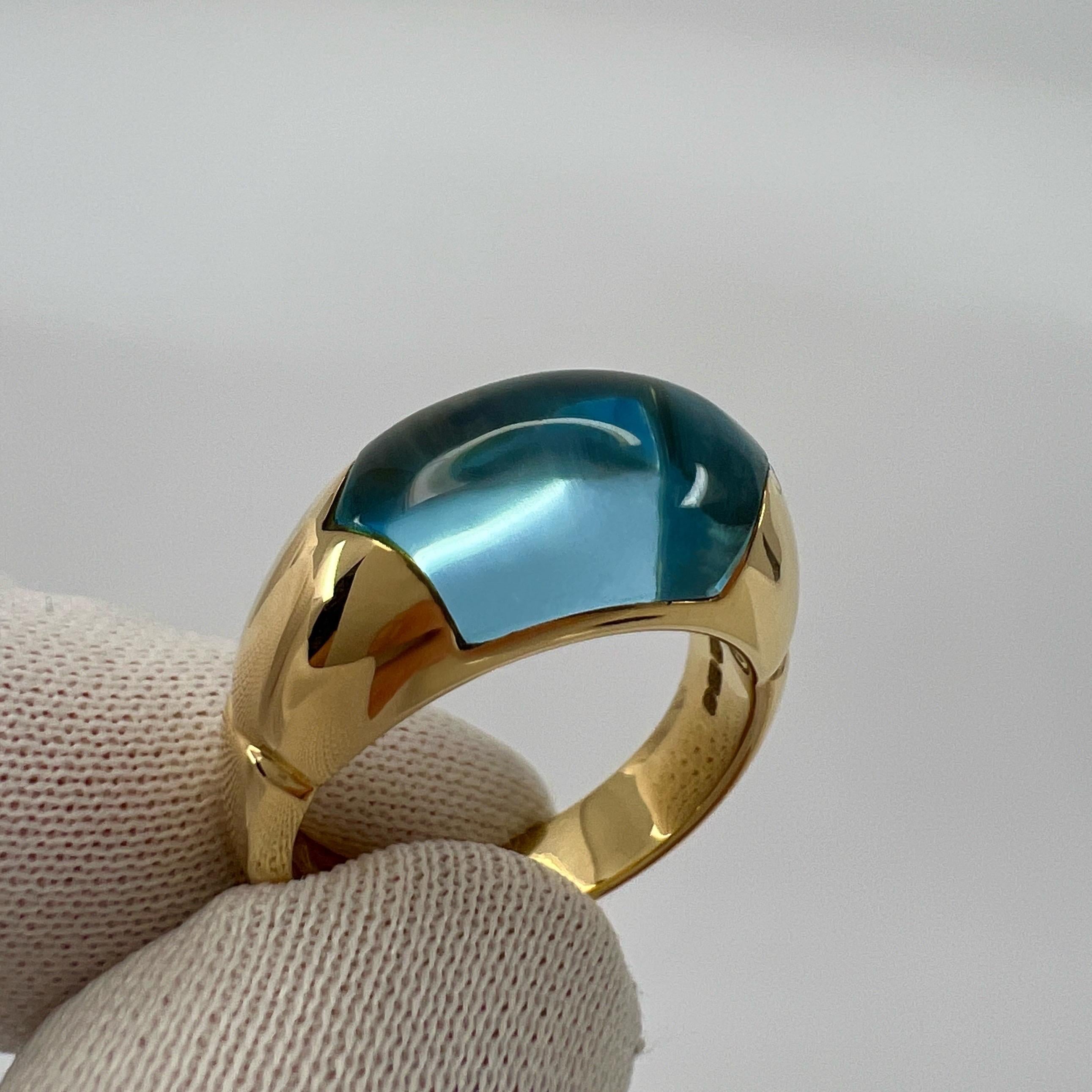 Rare Vintage Bvlgari Certica 18k Yellow Gold Blue Topaz Dome Ring with Box 7