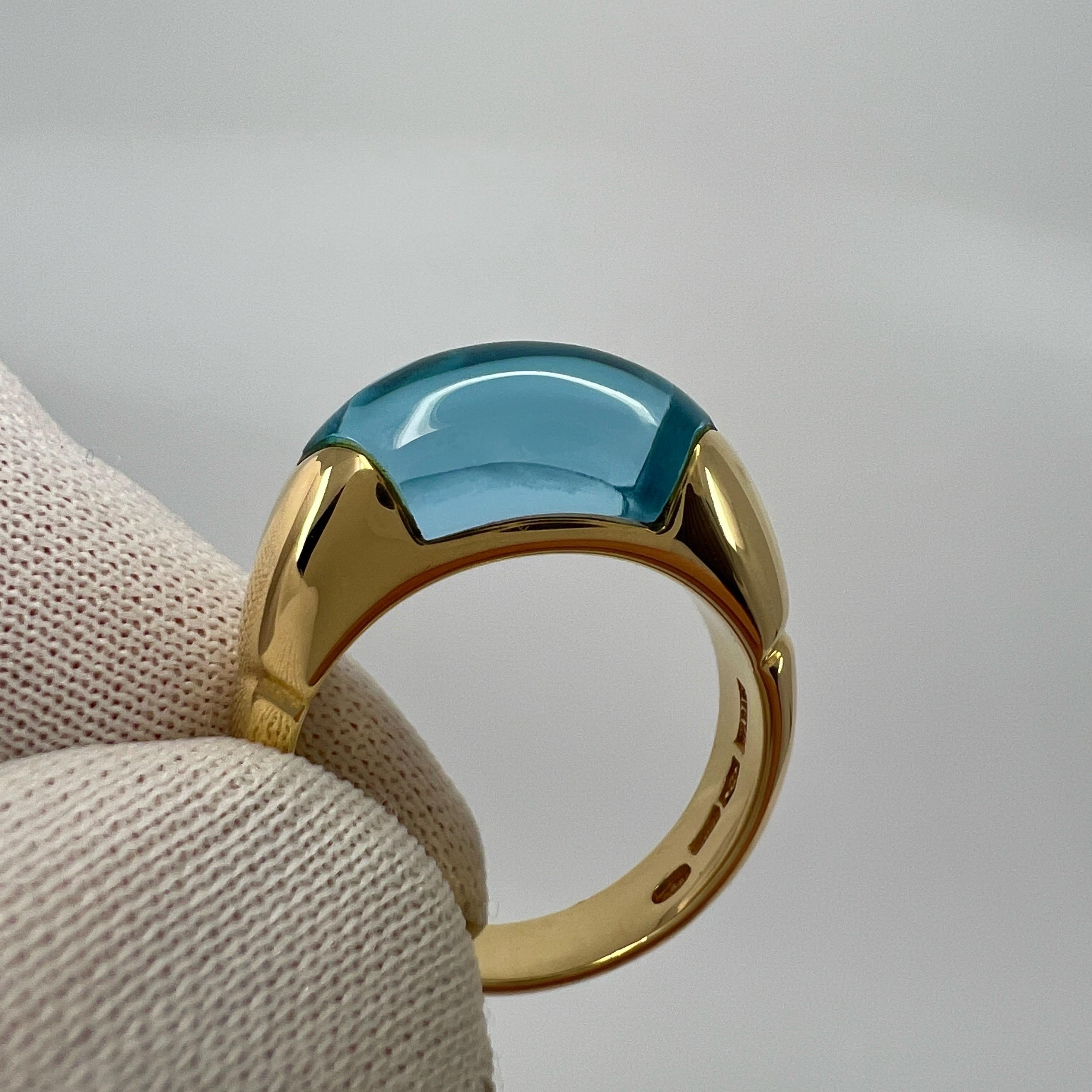 Rare Vintage Bvlgari Certica 18k Yellow Gold Blue Topaz Dome Ring with Box In Excellent Condition In Birmingham, GB
