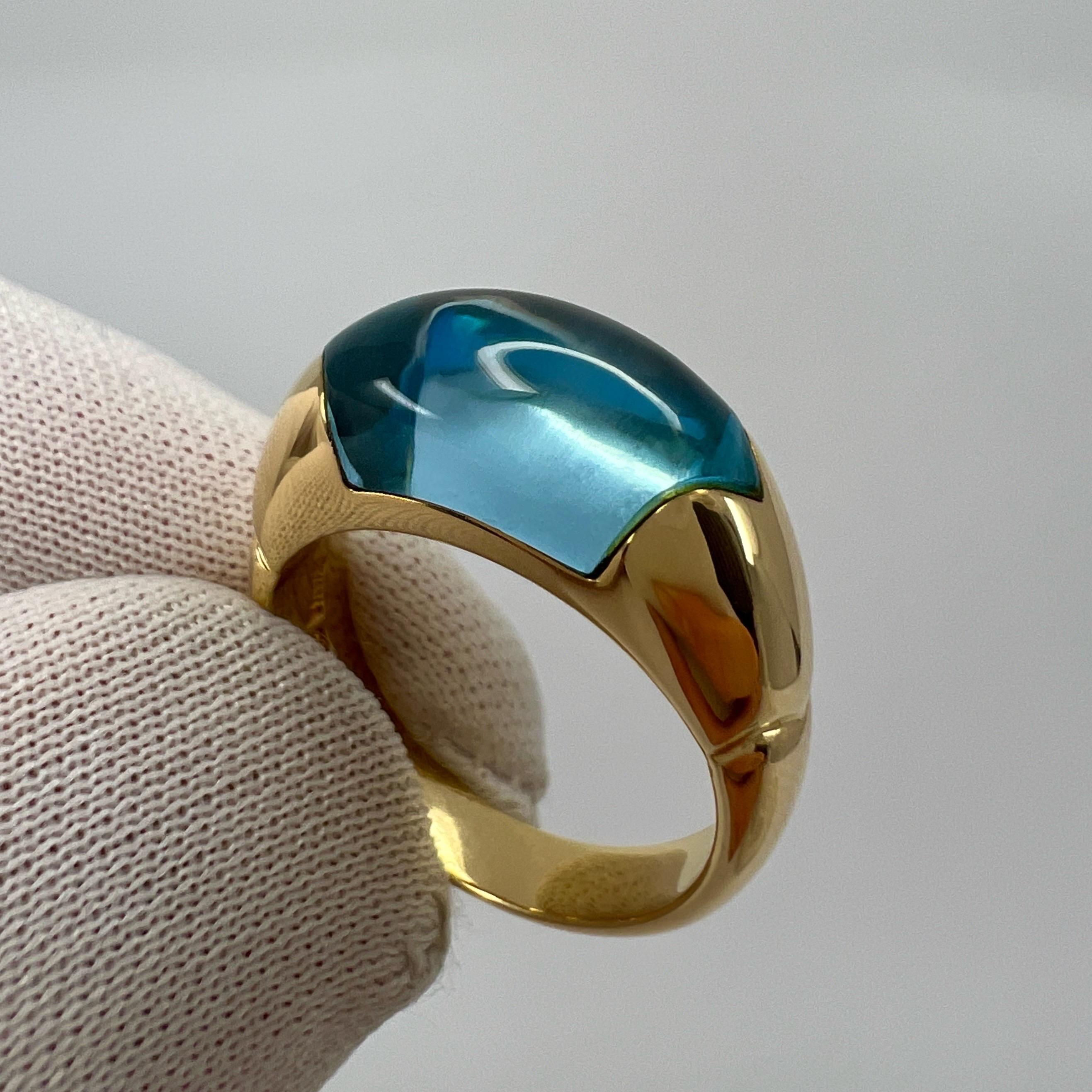 Women's or Men's Rare Vintage Bvlgari Certica 18k Yellow Gold Blue Topaz Dome Ring with Box