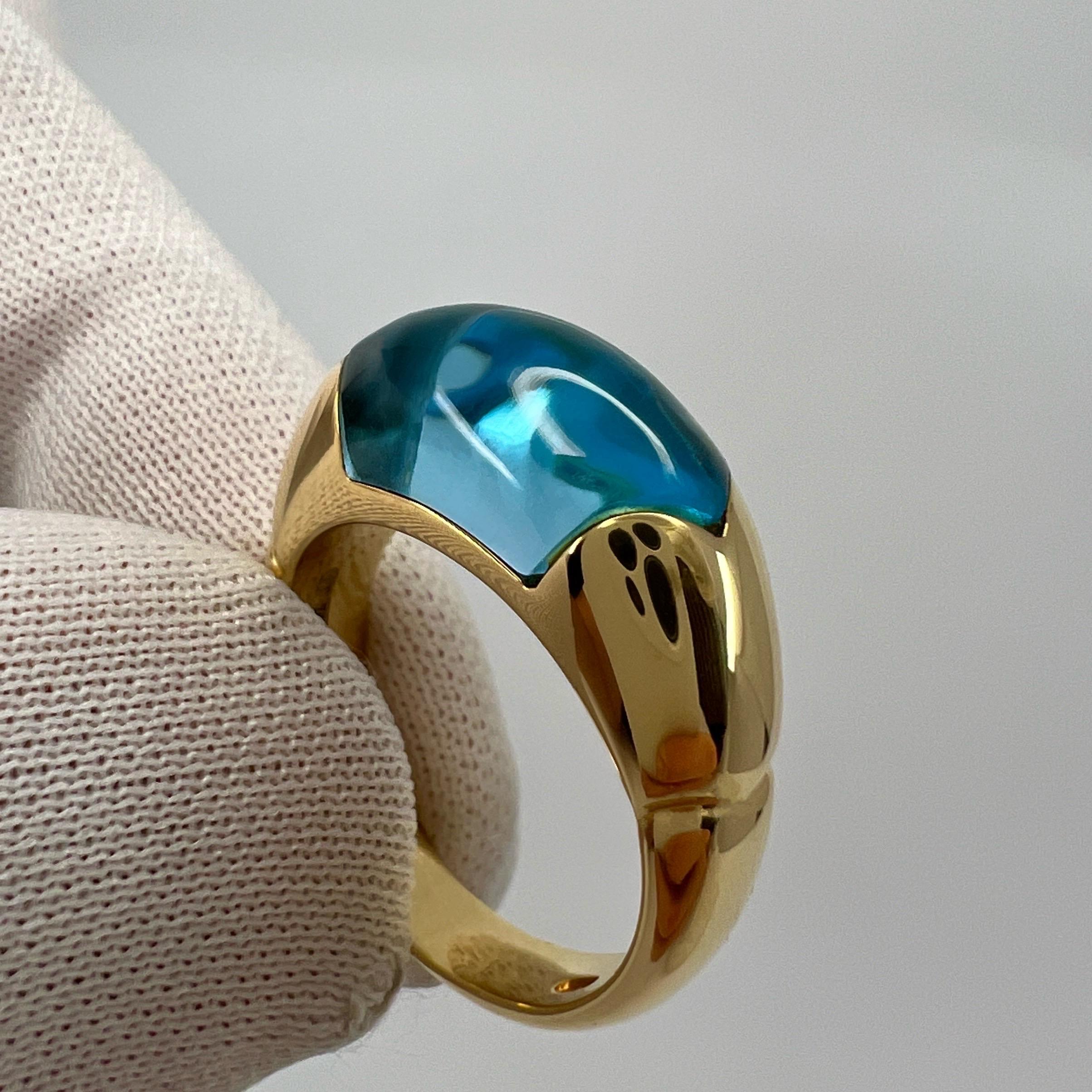 Rare Vintage Bvlgari Certica 18k Yellow Gold Blue Topaz Dome Ring with Box 2