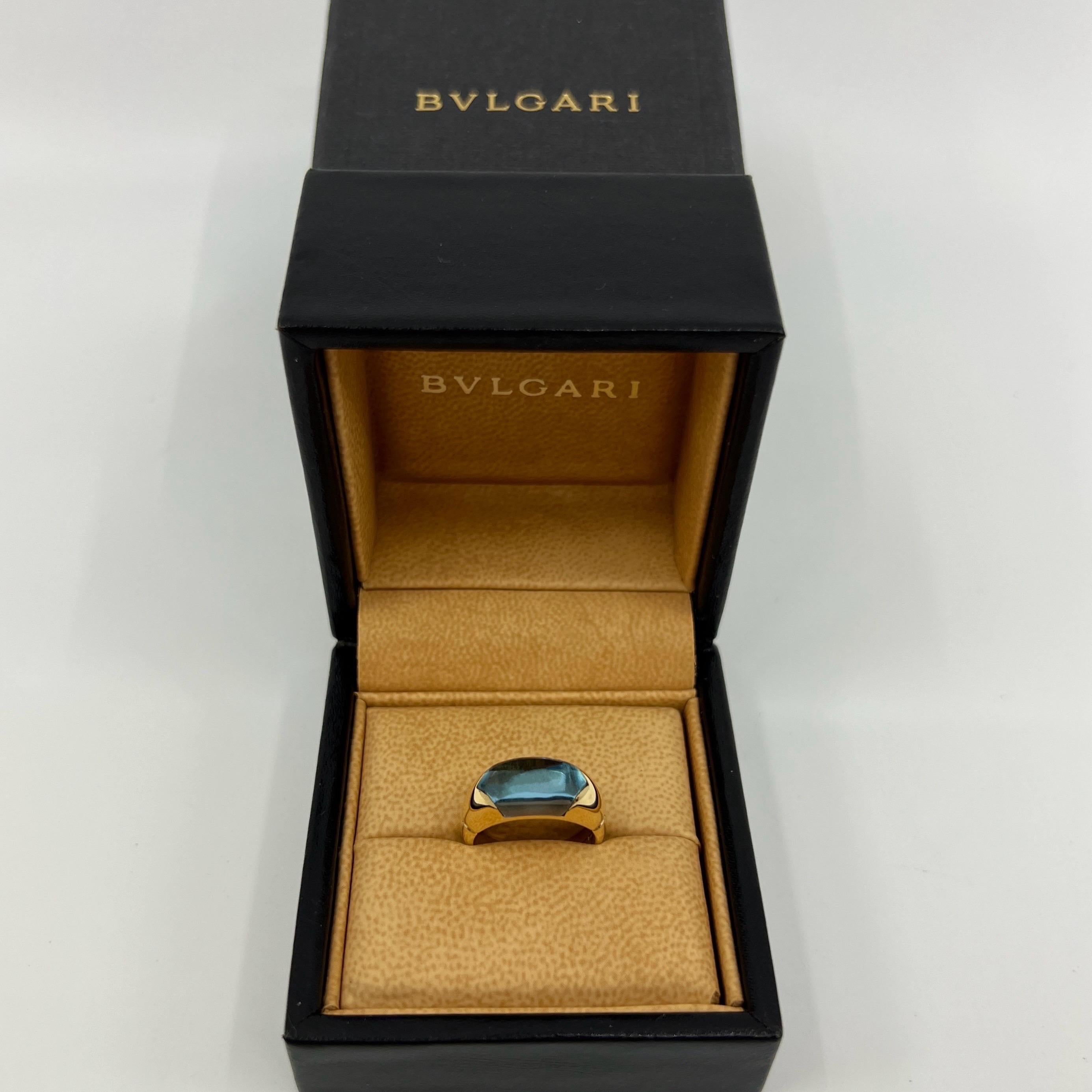 Rare Vintage Bvlgari Certica 18k Yellow Gold Blue Topaz Dome Ring with Box 3