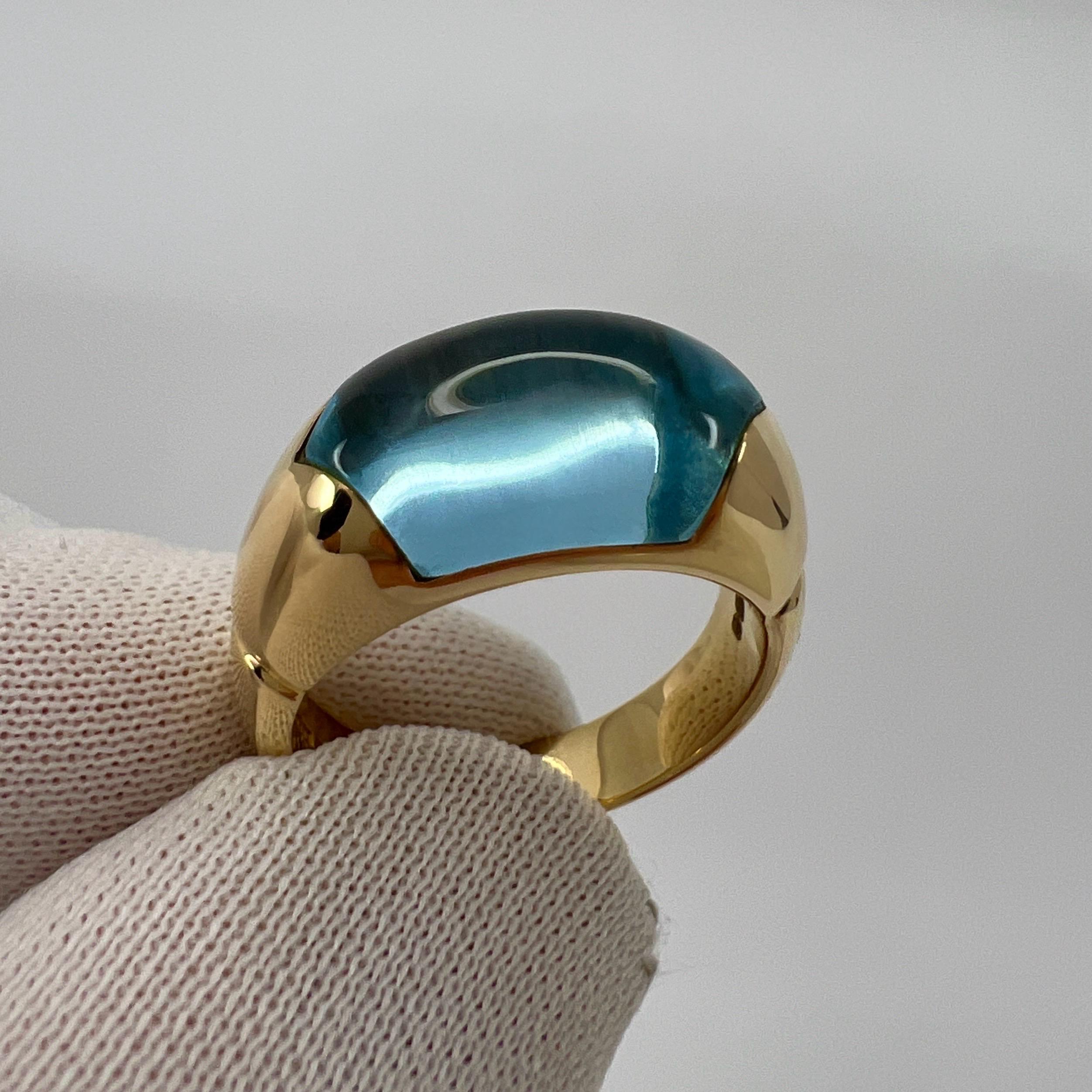 Rare Vintage Bvlgari Certica 18k Yellow Gold Blue Topaz Dome Ring with Box 4