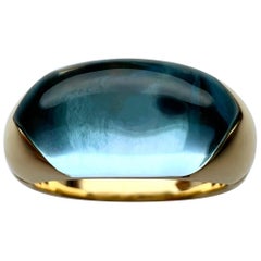 Seltene Vintage Bvlgari Certica 18k Gelbgold Blau Topas Dome Ring mit Box