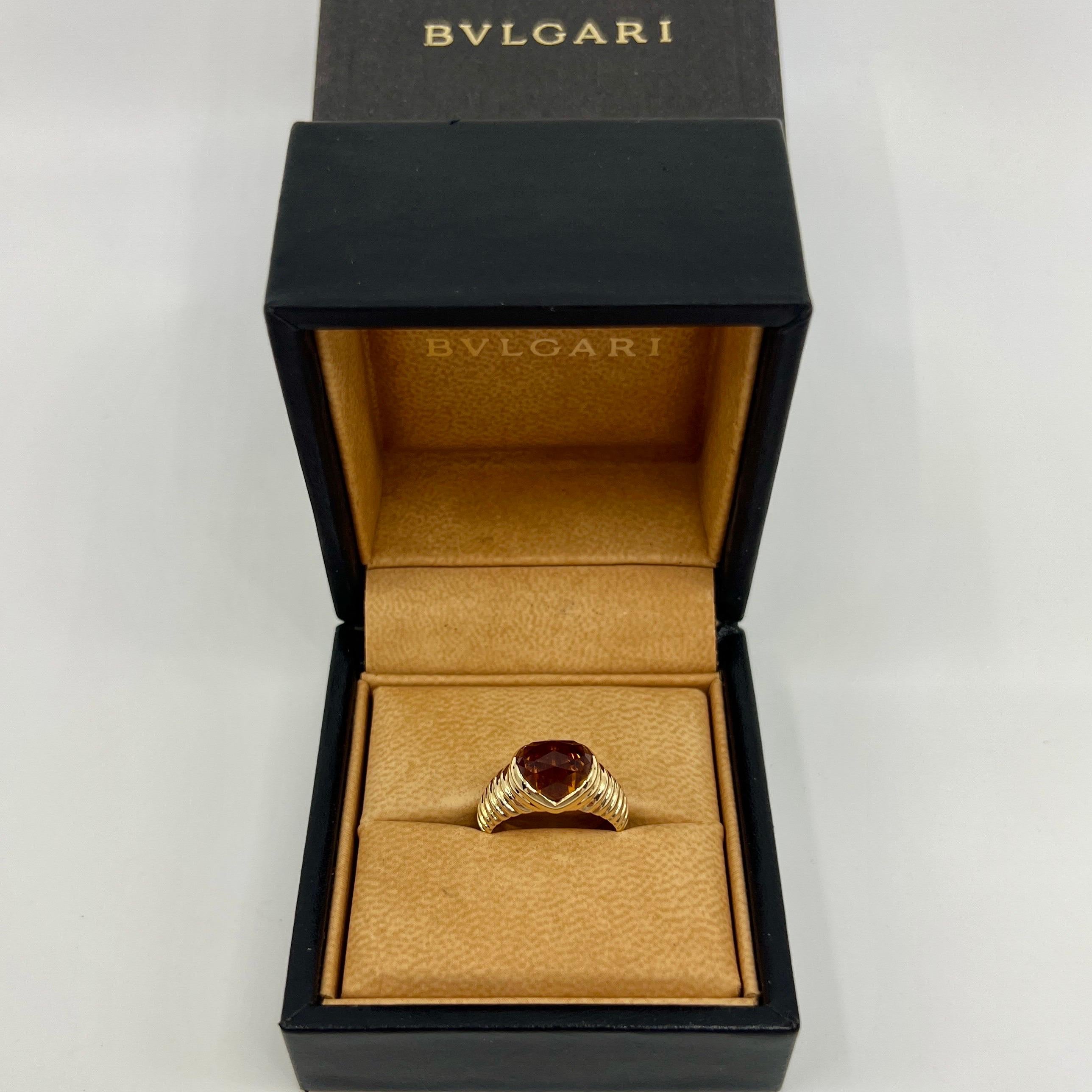 Rare Vintage Bvlgari Citrine Fancy Rose Cushion Cut 18k Yellow Gold Doppio Ring 6