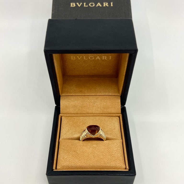 Rare Vintage Bvlgari Citrine Fancy Rose Cushion Cut 18k Yellow Gold Doppio  Ring