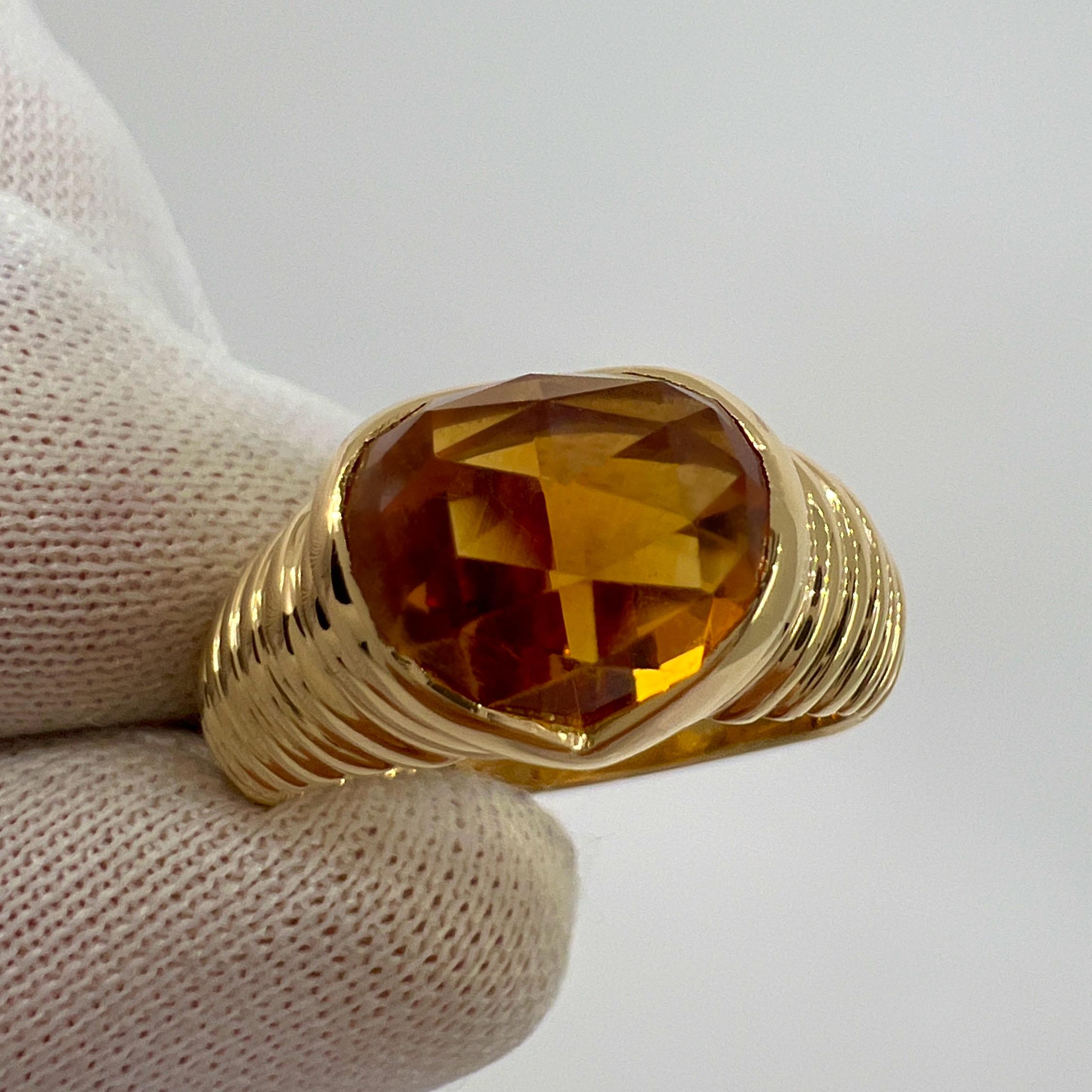 Rose Cut Rare Vintage Bvlgari Citrine Fancy Rose Cushion Cut 18k Yellow Gold Doppio Ring