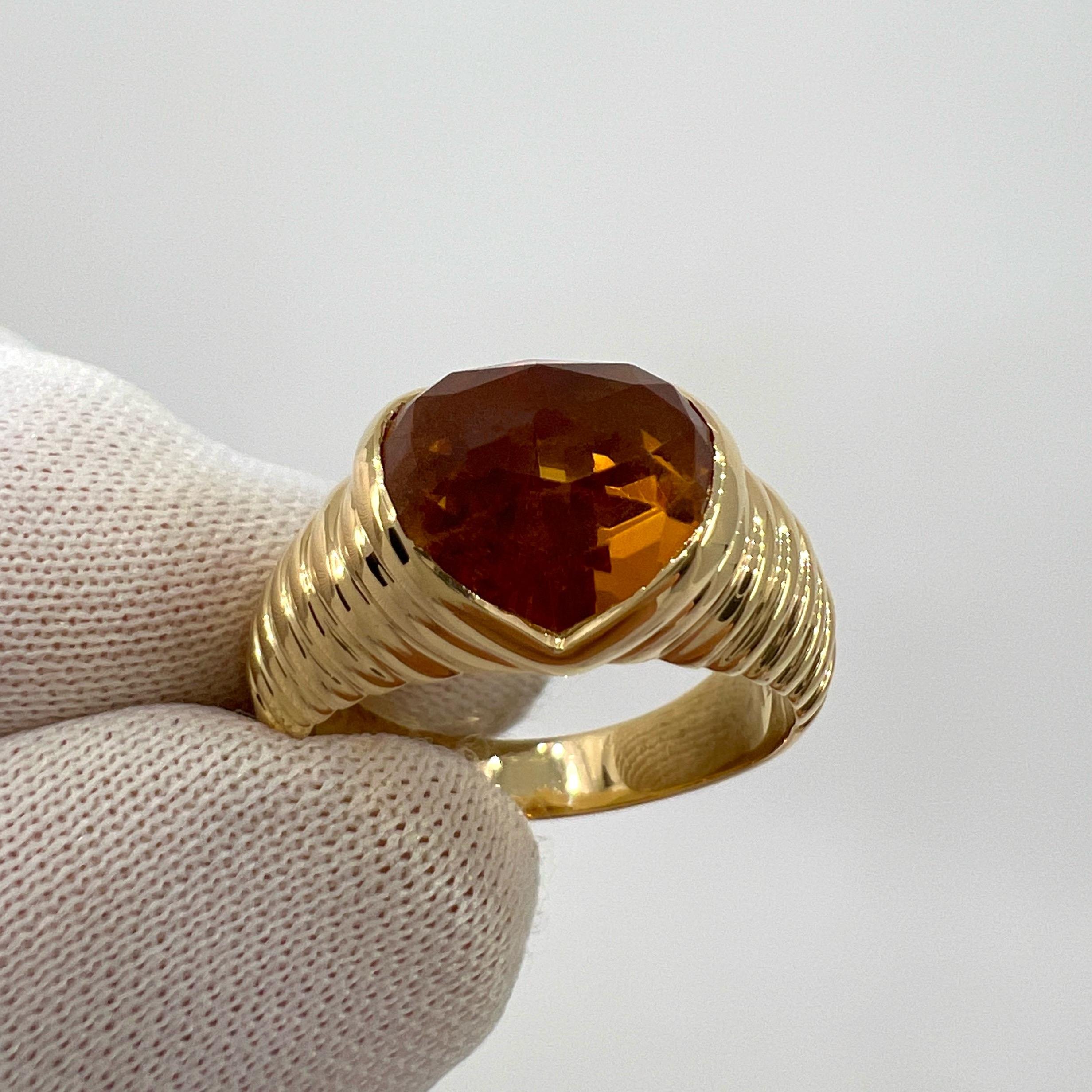 Rare Vintage Bvlgari Citrine Fancy Rose Cushion Cut 18k Yellow Gold Doppio Ring In Excellent Condition In Birmingham, GB