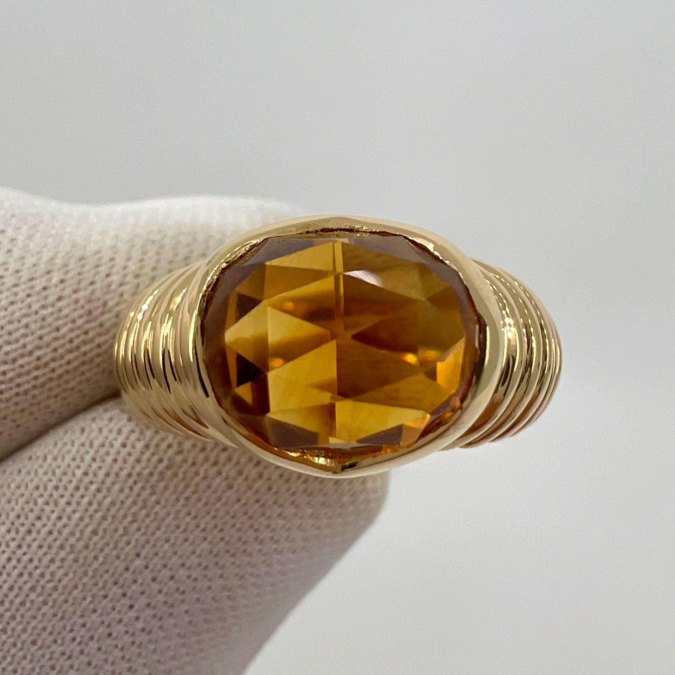 Women's or Men's Rare Vintage Bvlgari Citrine Fancy Rose Cushion Cut 18k Yellow Gold Doppio Ring