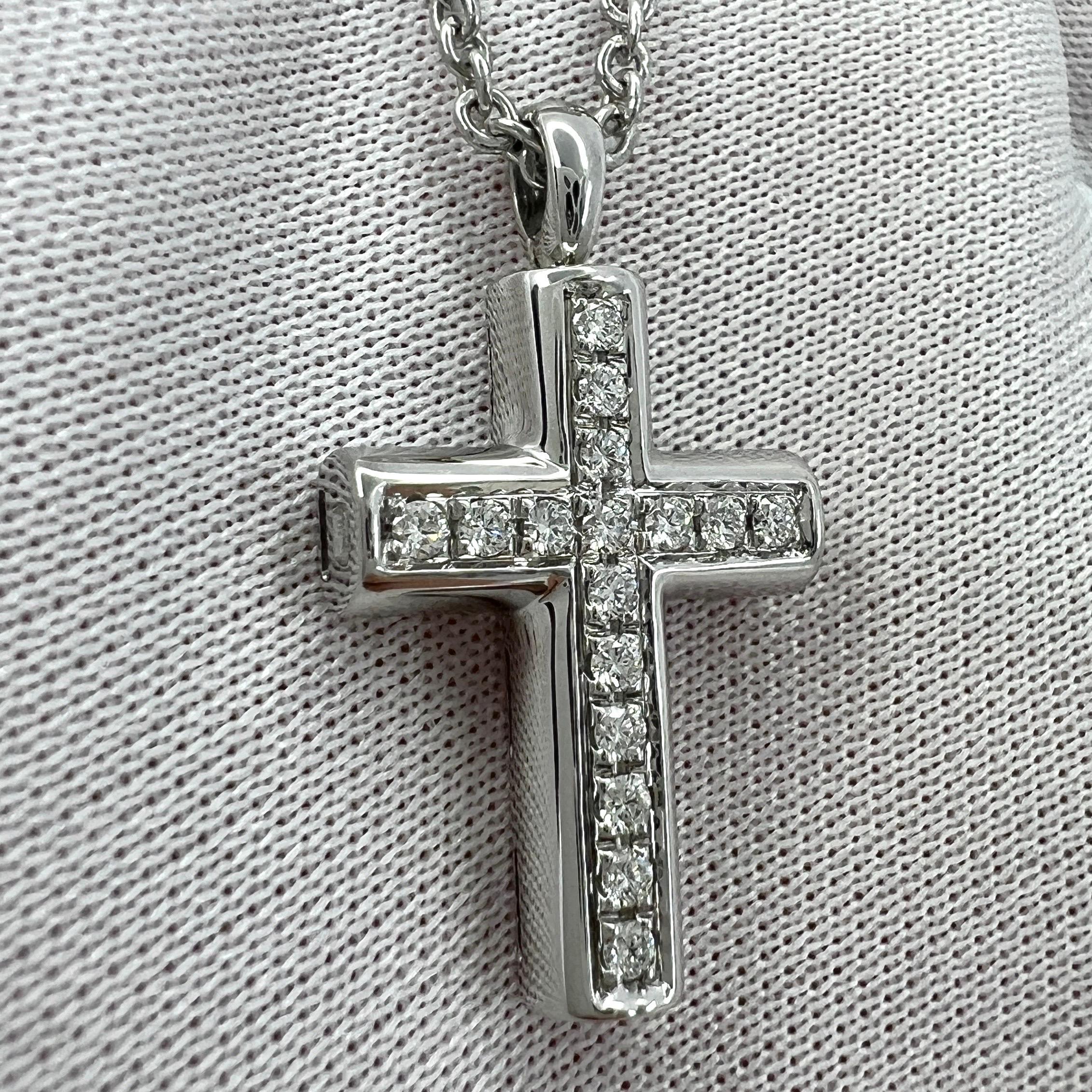 Rare Vintage Bvlgari Diamond Cross 18 Karat White Gold Pendant Necklace 6