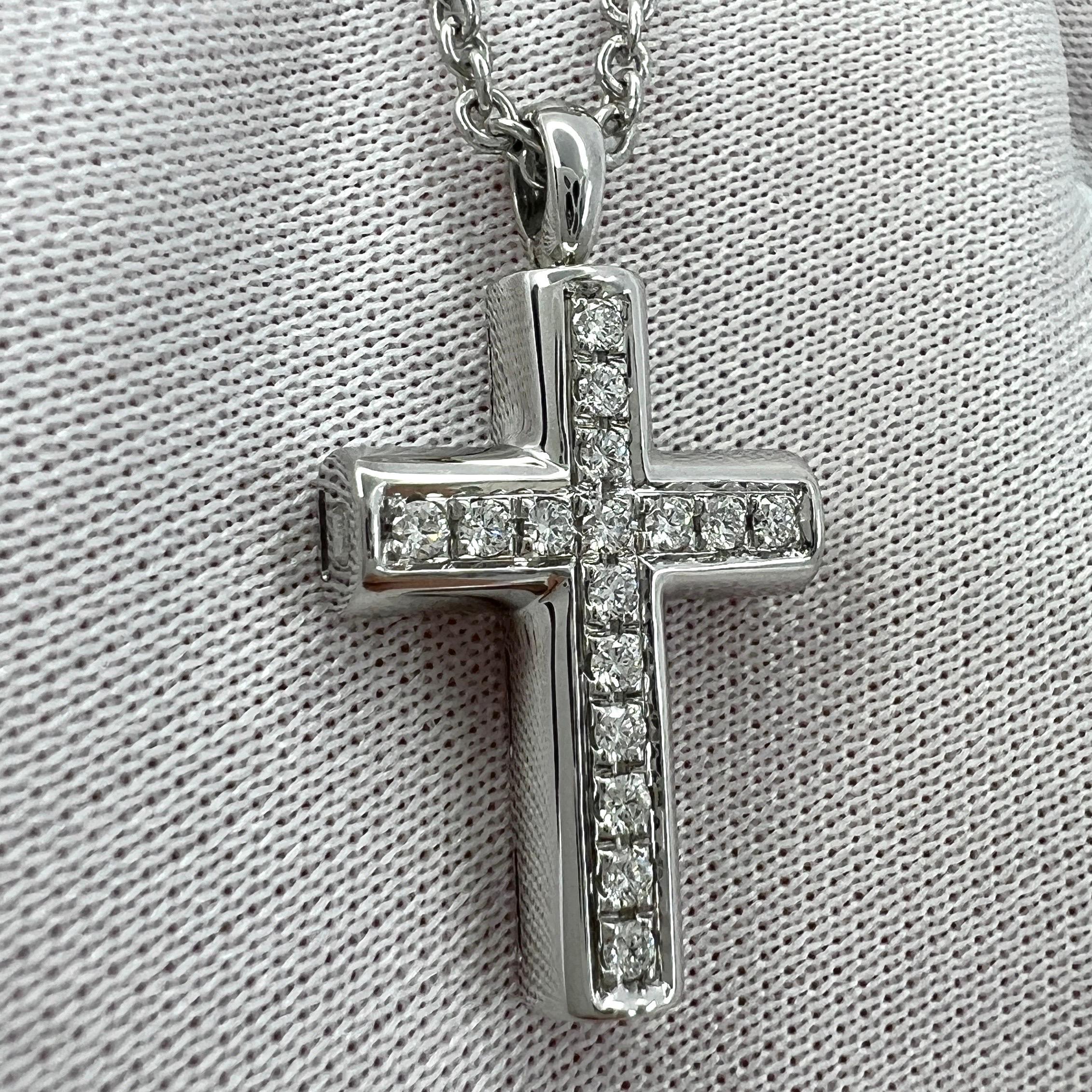 Rare Vintage Bvlgari Diamond Cross 18 Karat White Gold Pendant Necklace For Sale 6