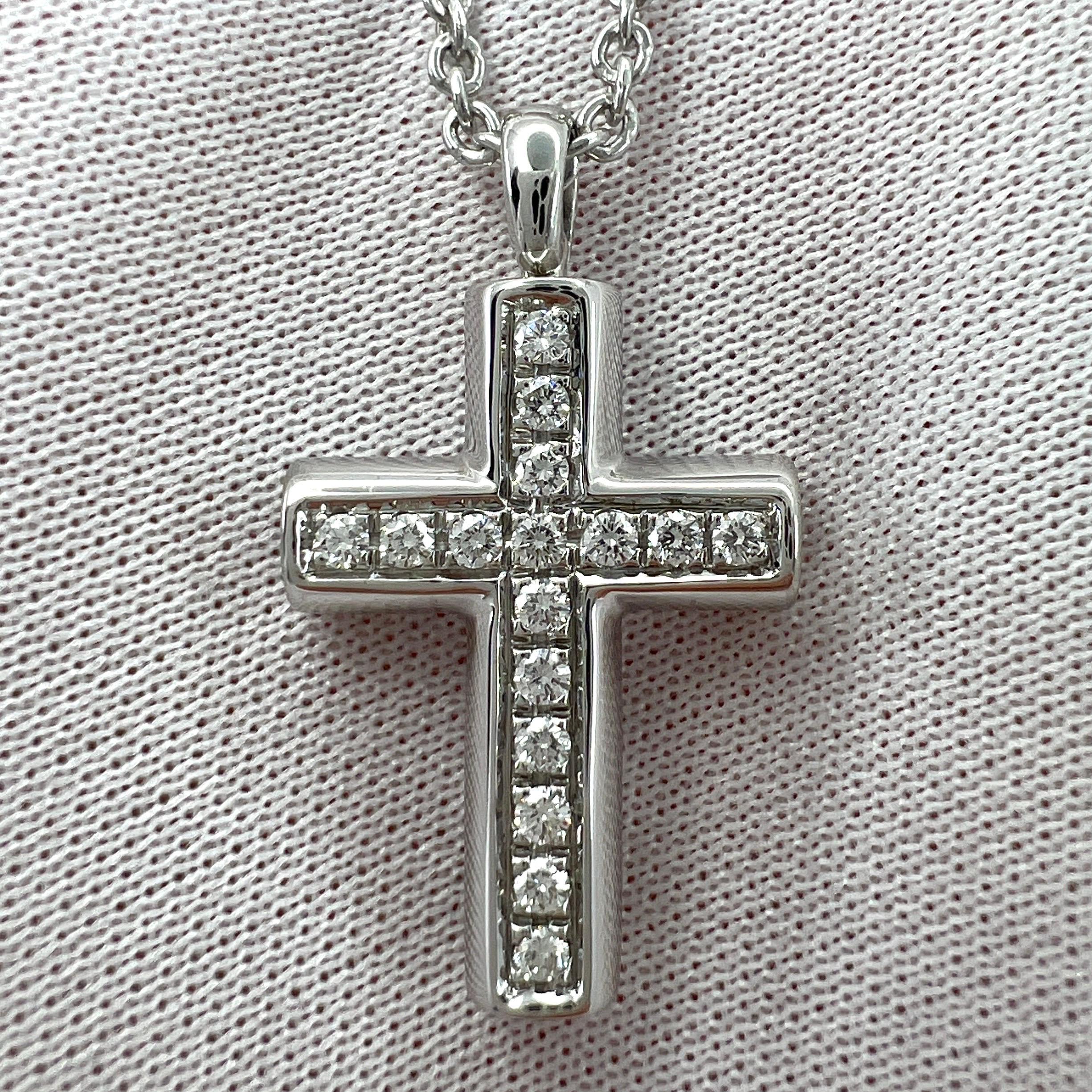 Rare Vintage Bvlgari Diamond Cross 18 Karat White Gold Pendant Necklace 7