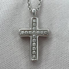 Rare Vintage Bvlgari Diamond Cross 18 Karat White Gold Pendant Necklace
