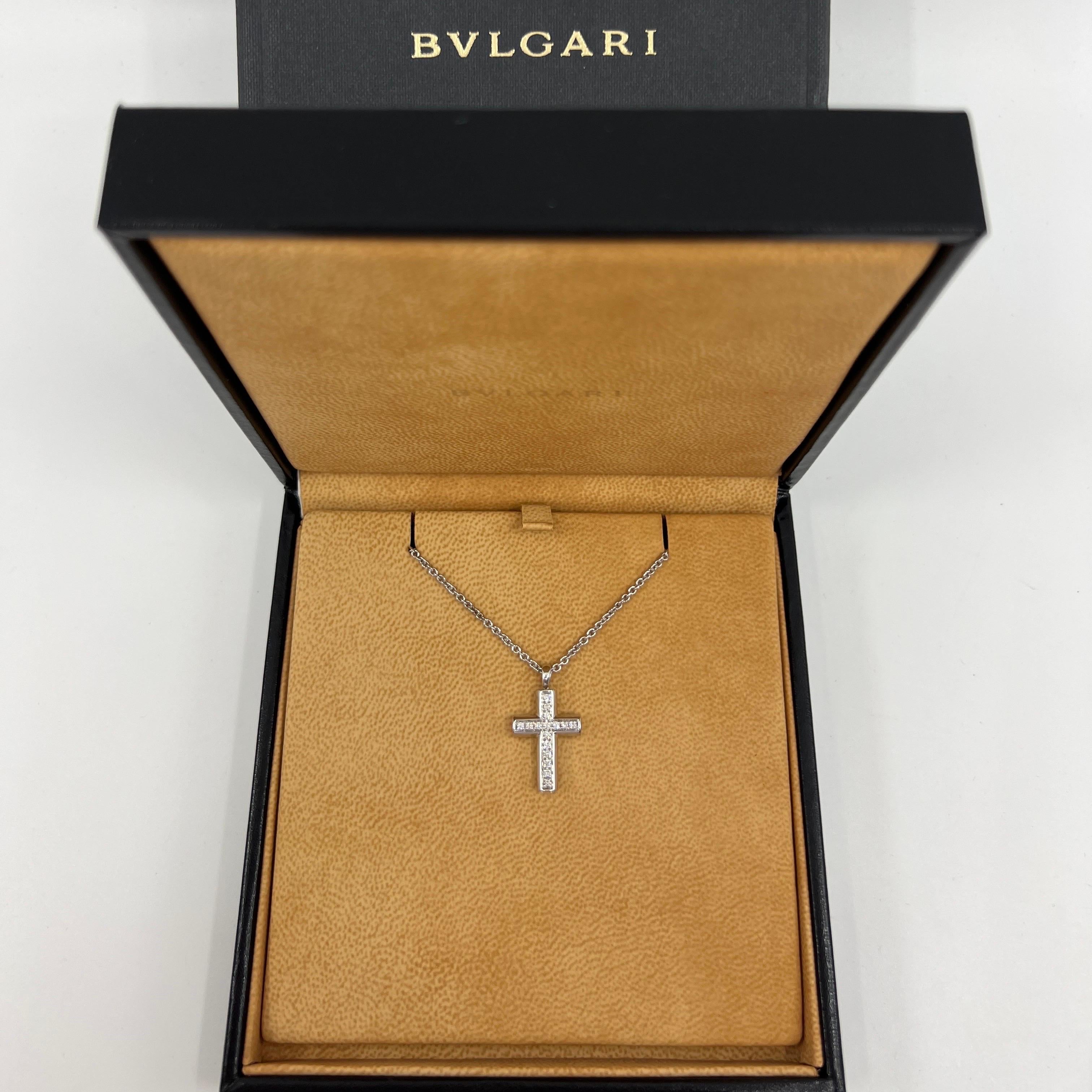 Round Cut Rare Vintage Bvlgari Diamond Cross 18 Karat White Gold Pendant Necklace