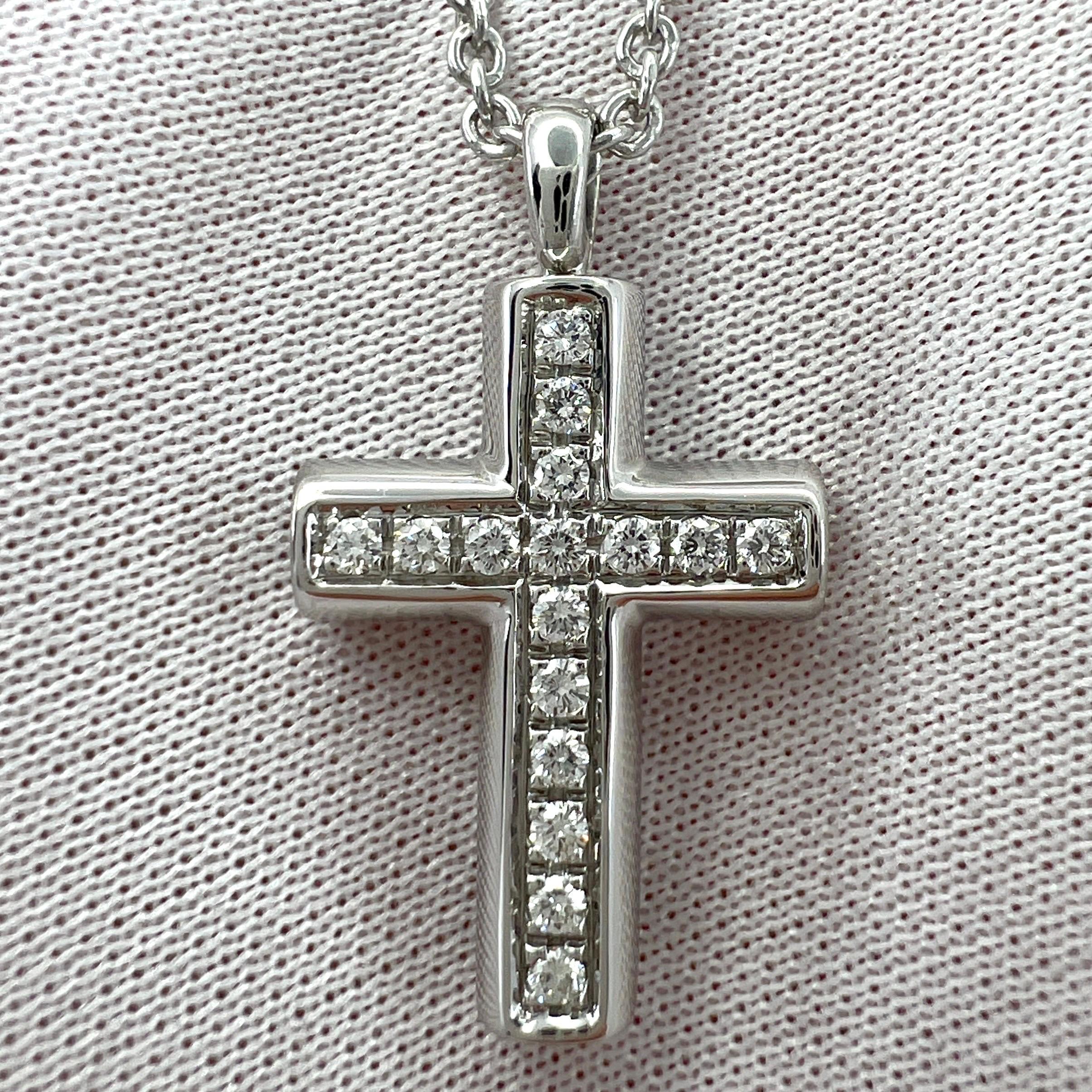 Women's or Men's Rare Vintage Bvlgari Diamond Cross 18 Karat White Gold Pendant Necklace