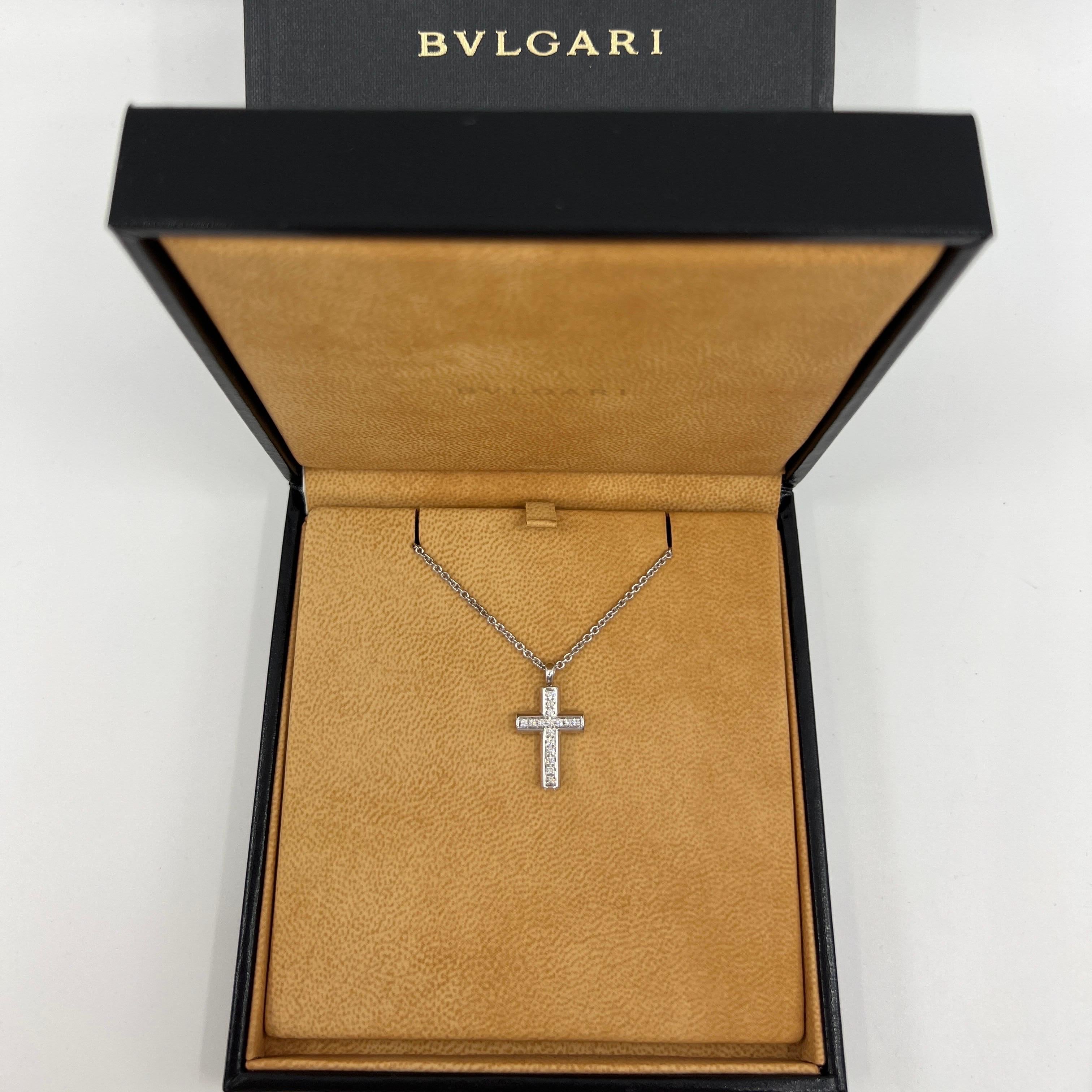 Rare Vintage Bvlgari Diamond Cross 18 Karat White Gold Pendant Necklace For Sale 1