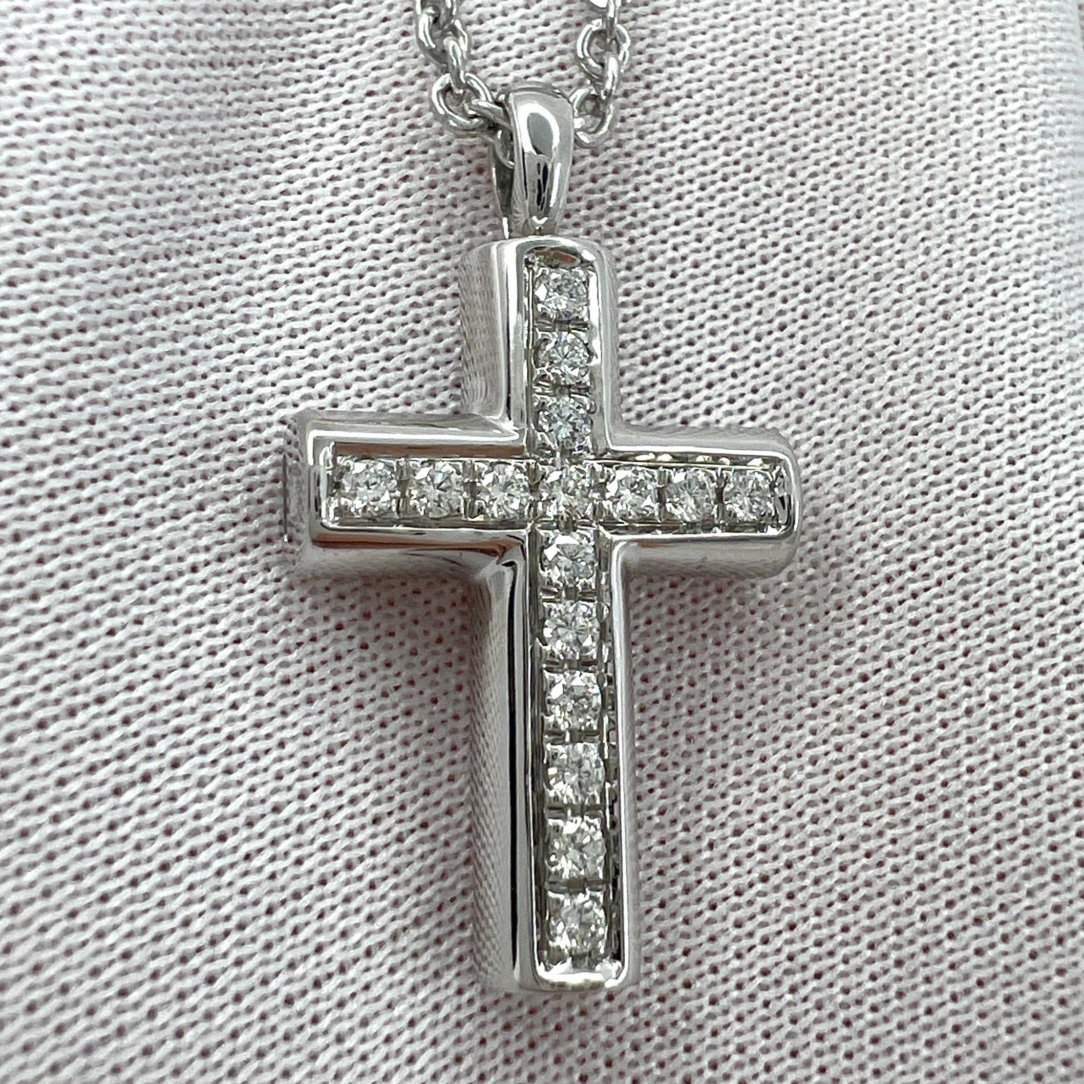 Rare Vintage Bvlgari Diamond Cross 18 Karat White Gold Pendant Necklace For Sale 2