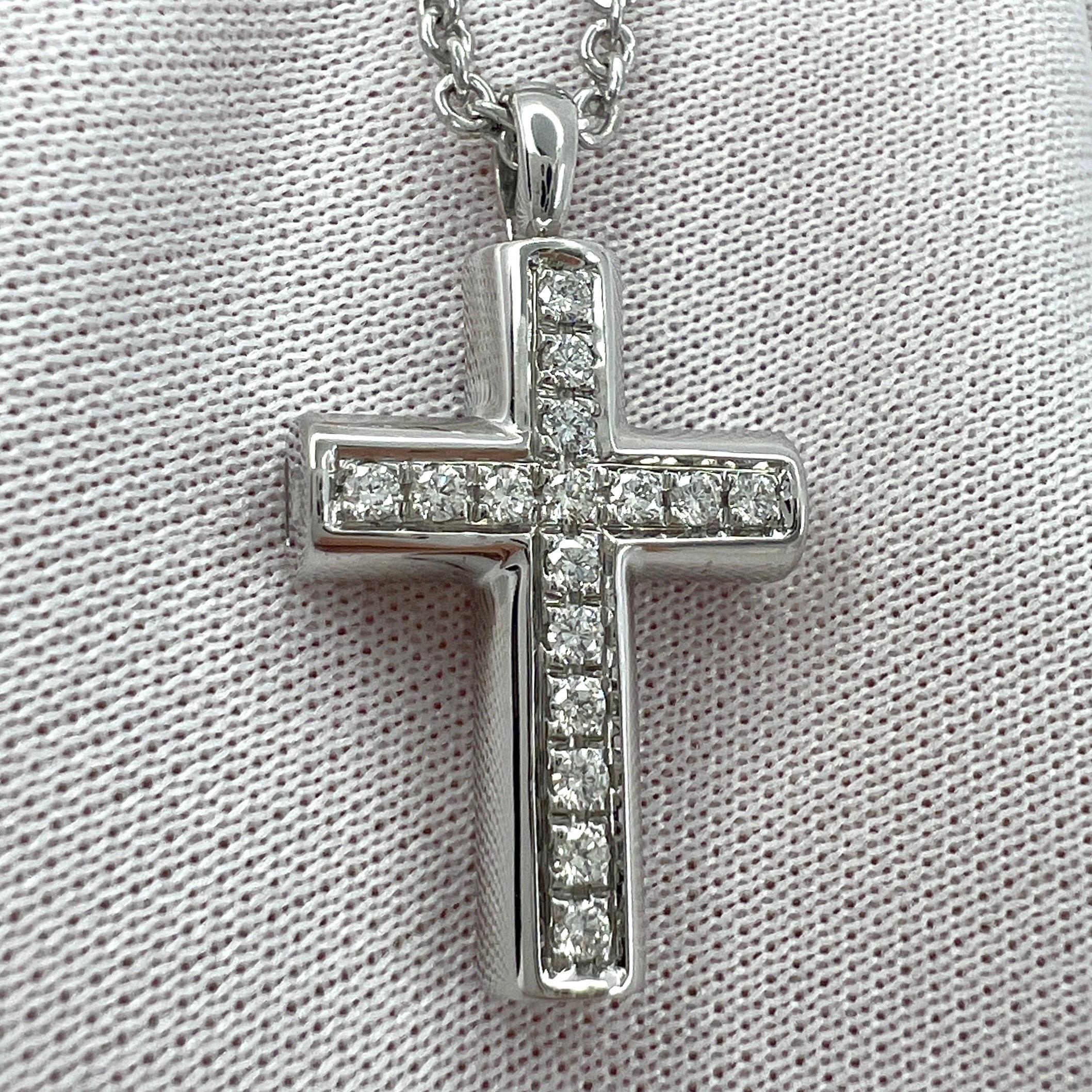 Rare Vintage Bvlgari Diamond Cross 18 Karat White Gold Pendant Necklace 2