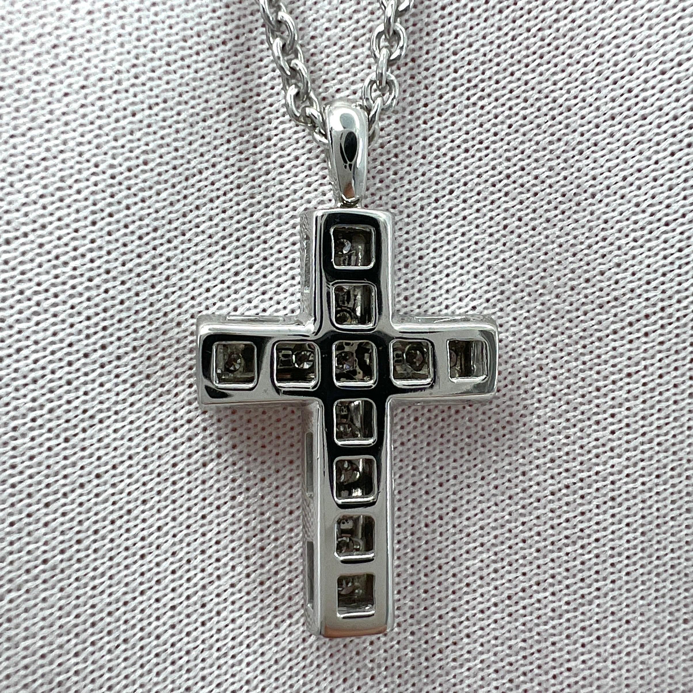 Rare Vintage Bvlgari Diamond Cross 18 Karat White Gold Pendant Necklace For Sale 3