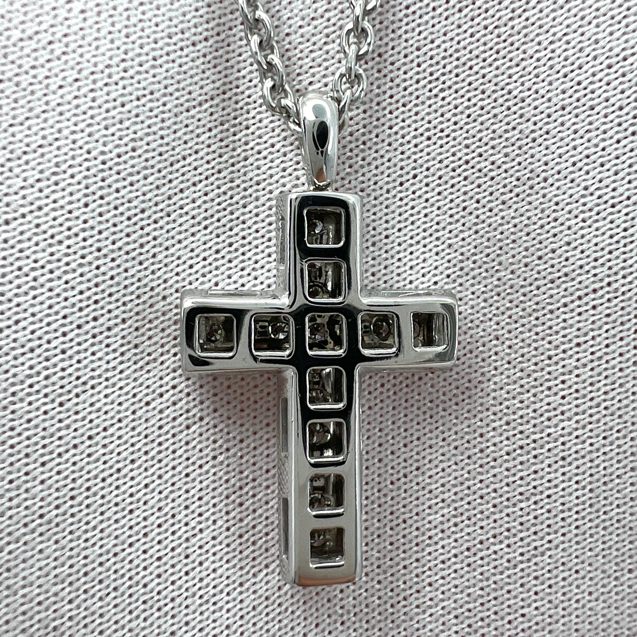 Rare Vintage Bvlgari Diamond Cross 18 Karat White Gold Pendant Necklace 3