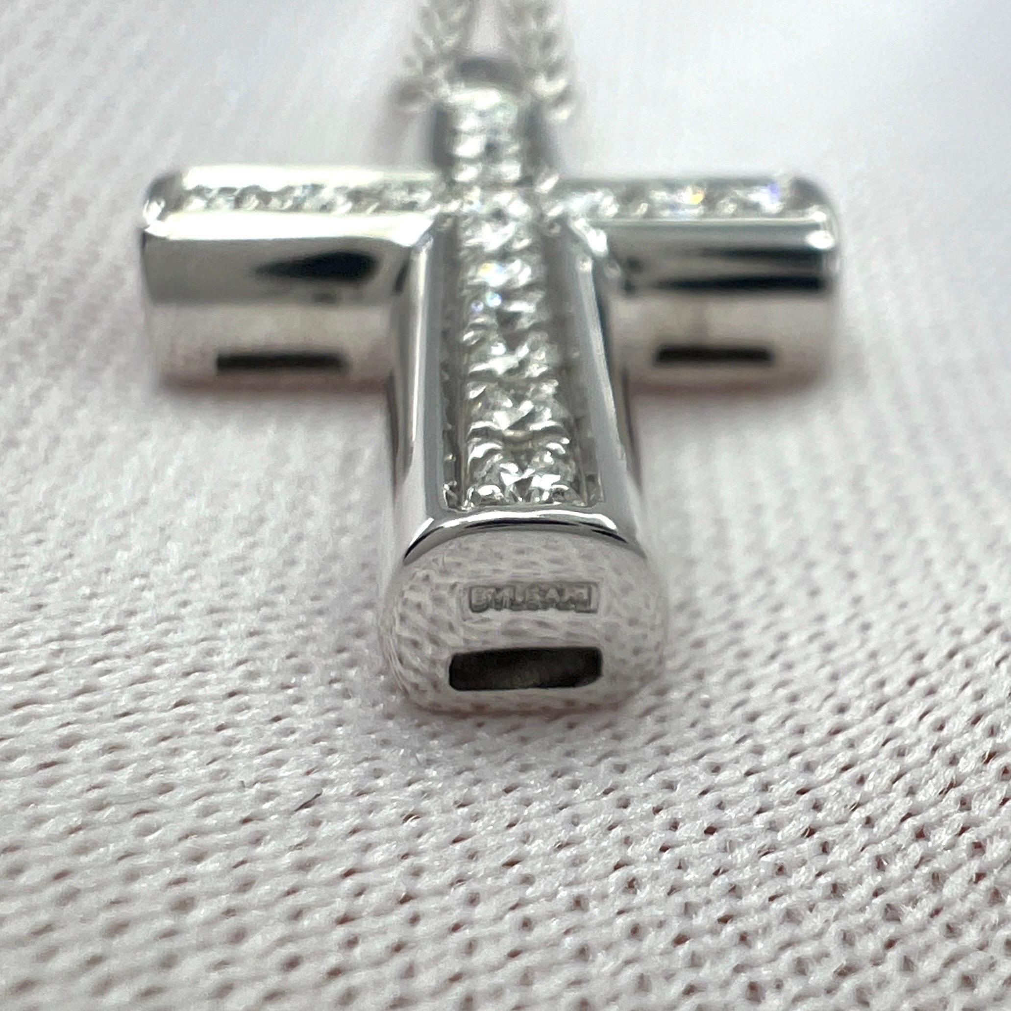 Rare Vintage Bvlgari Diamond Cross 18 Karat White Gold Pendant Necklace 4