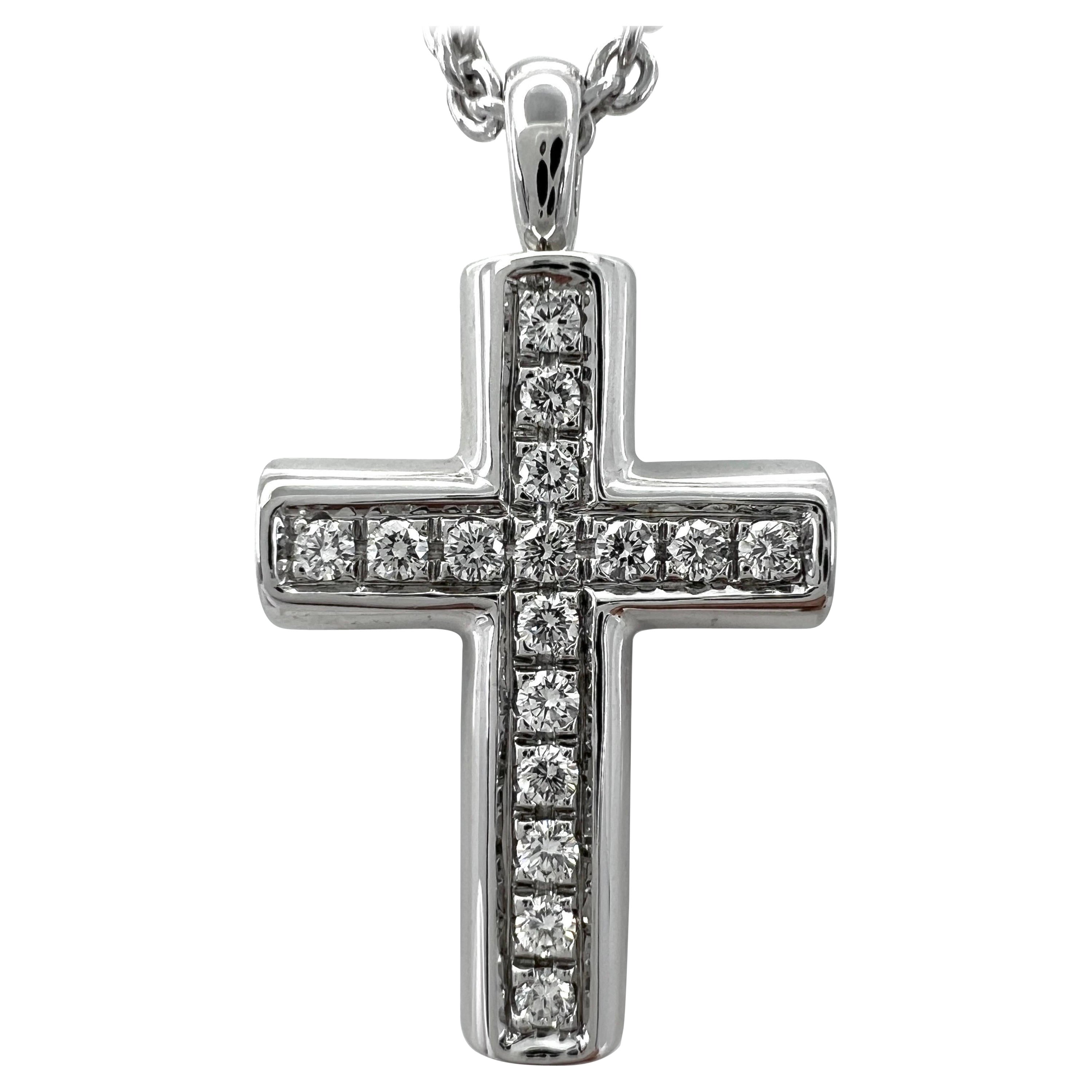 Rare Vintage Bvlgari Diamond Cross 18 Karat White Gold Pendant Necklace