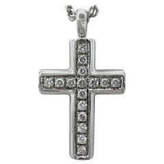 Raro Collar Colgante Vintage Bvlgari Cruz de Diamantes de Oro Blanco de 18 Kilates