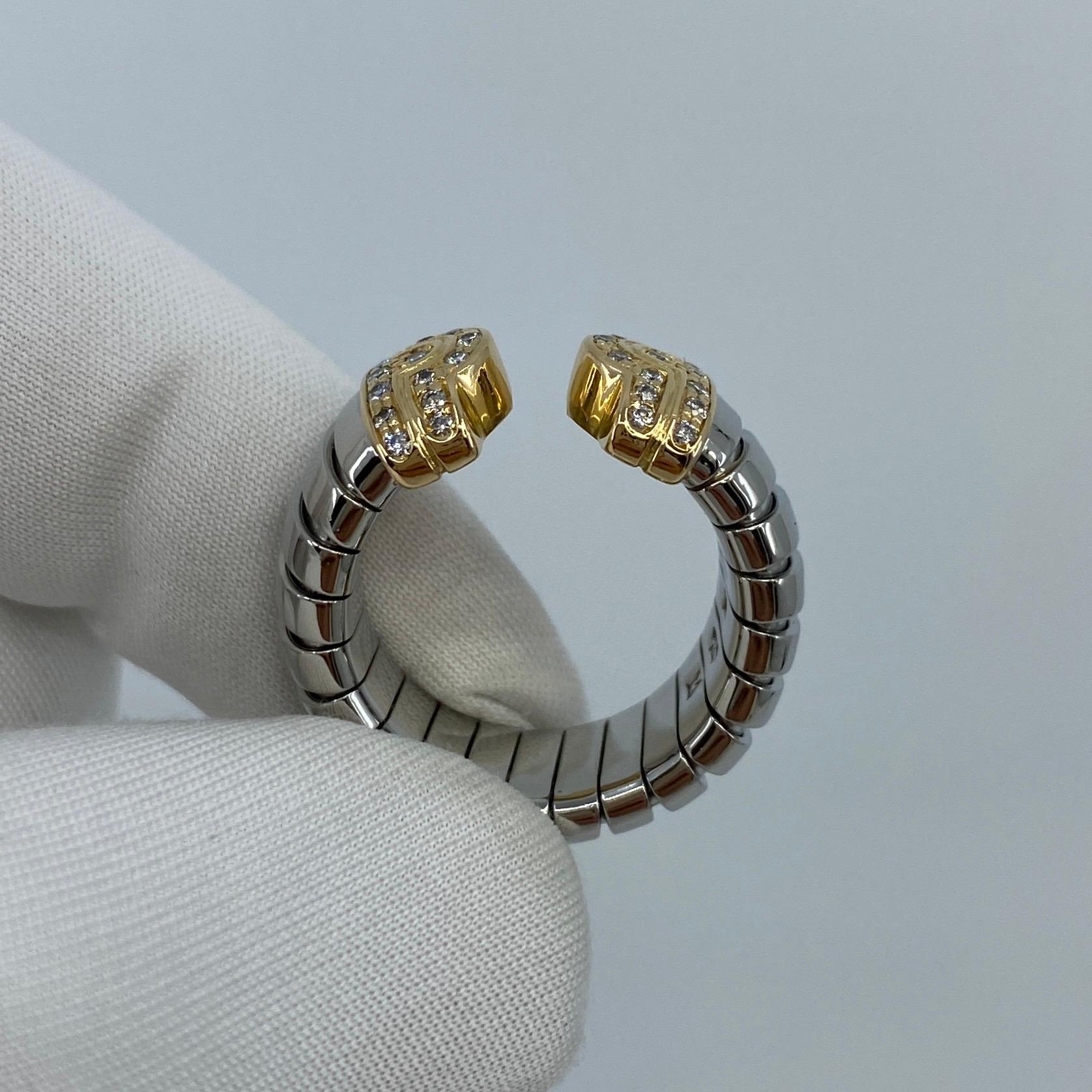 Rare Vintage Bvlgari Diamond Parentesi Tubogas 18 Karat Gold & Steel Spring Ring 4
