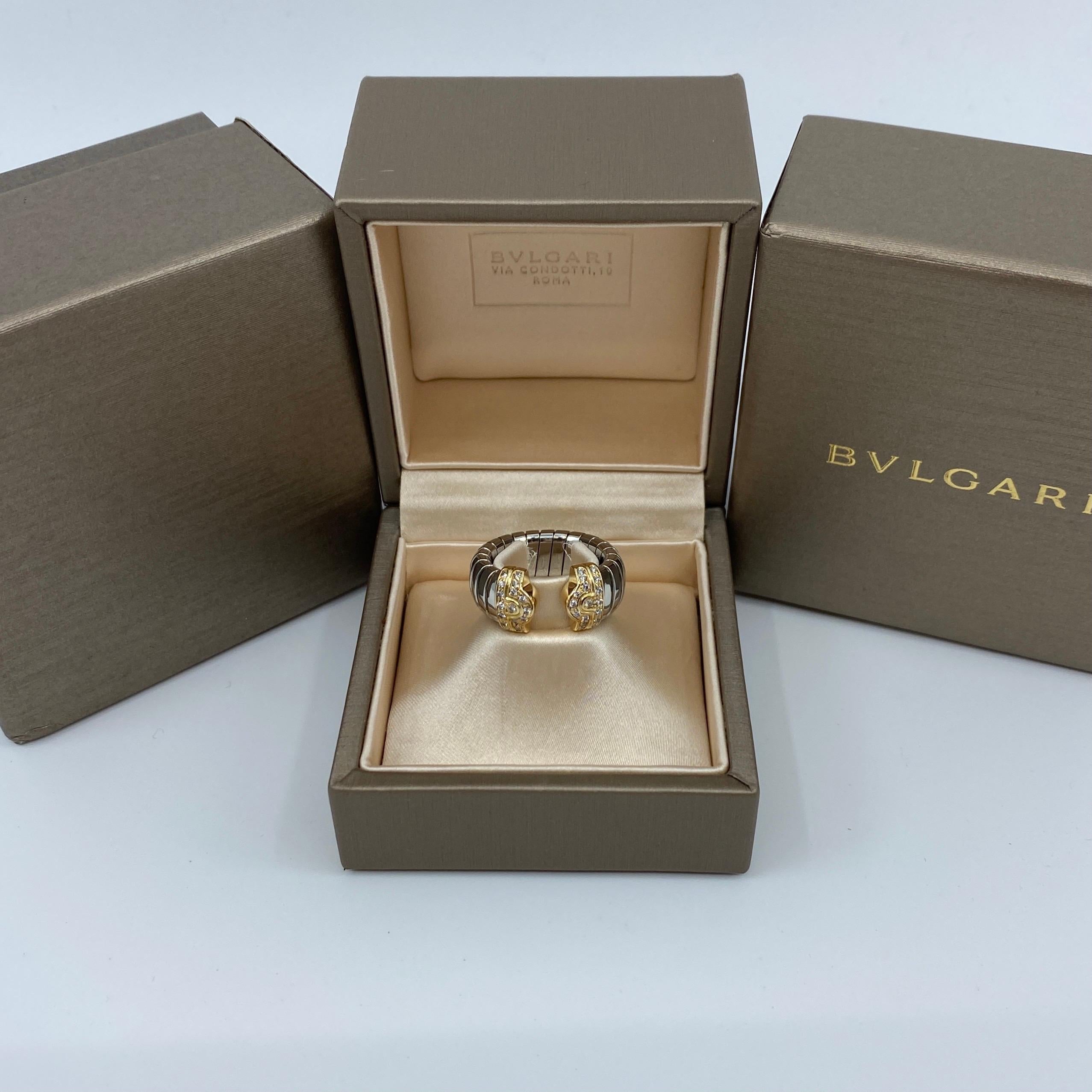 Rare Vintage Bvlgari Diamond Parentesi Tubogas 18 Karat Gold & Steel Spring Ring 5