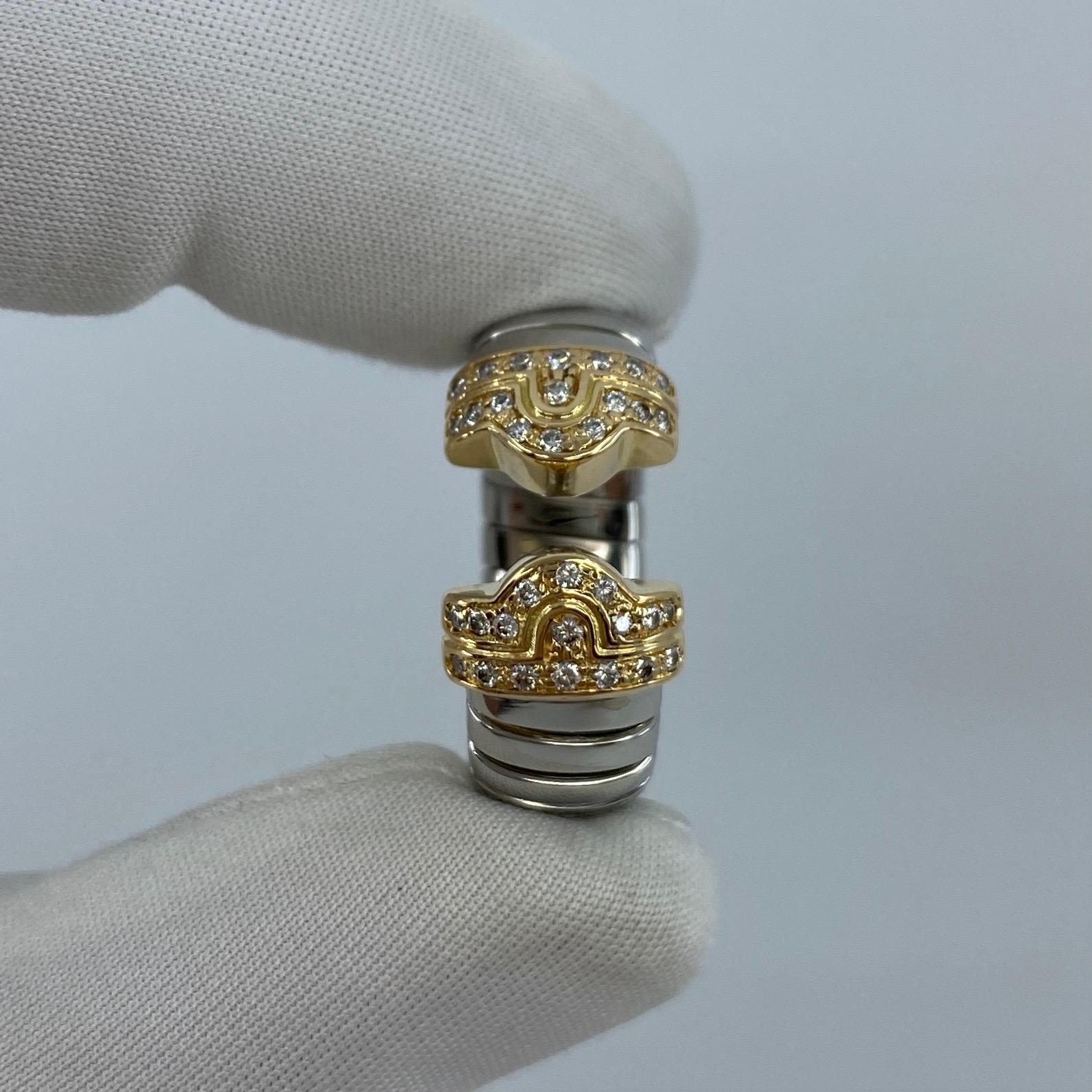 Round Cut Rare Vintage Bvlgari Diamond Parentesi Tubogas 18 Karat Gold & Steel Spring Ring