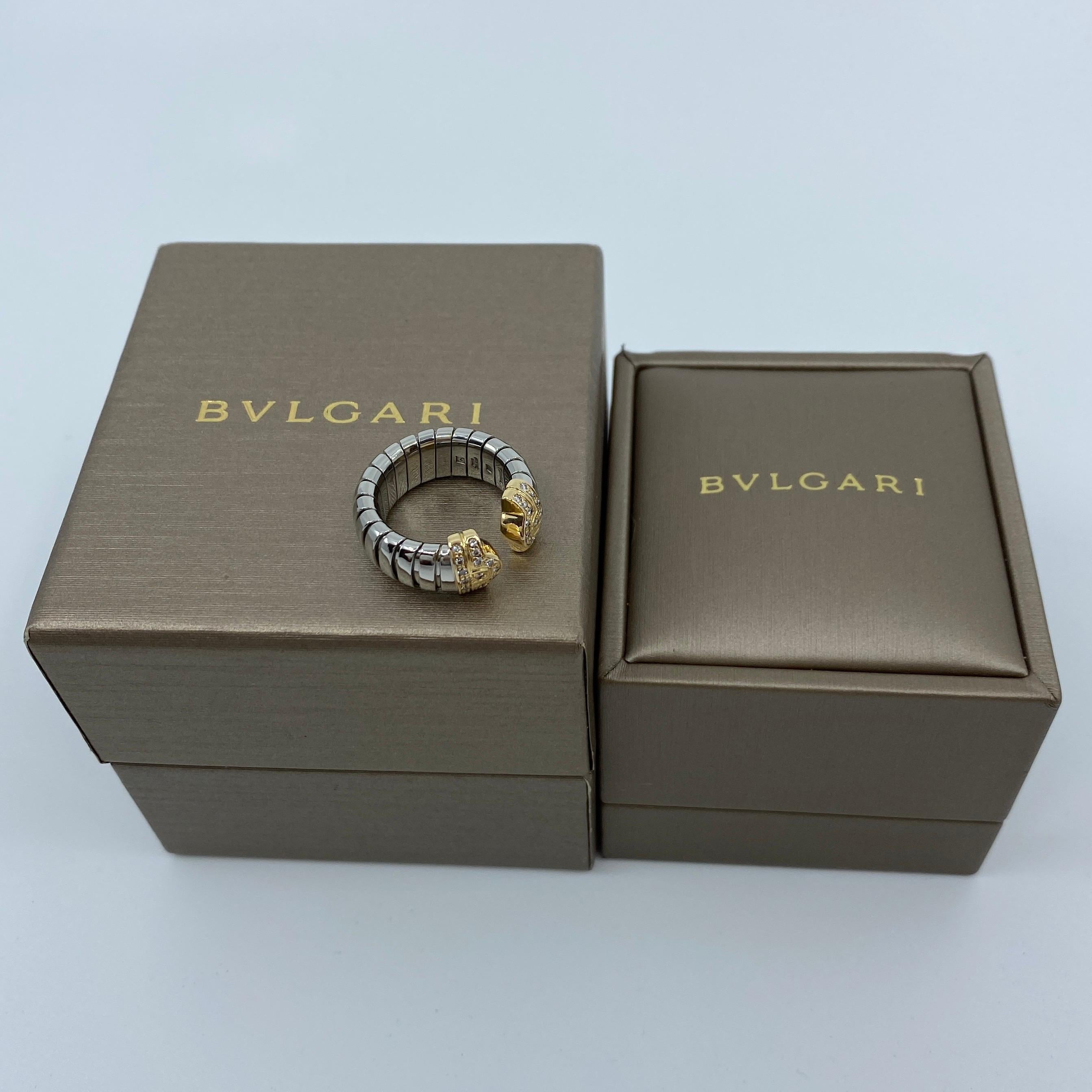 Rare Vintage Bvlgari Diamond Parentesi Tubogas 18 Karat Gold & Steel Spring Ring 1