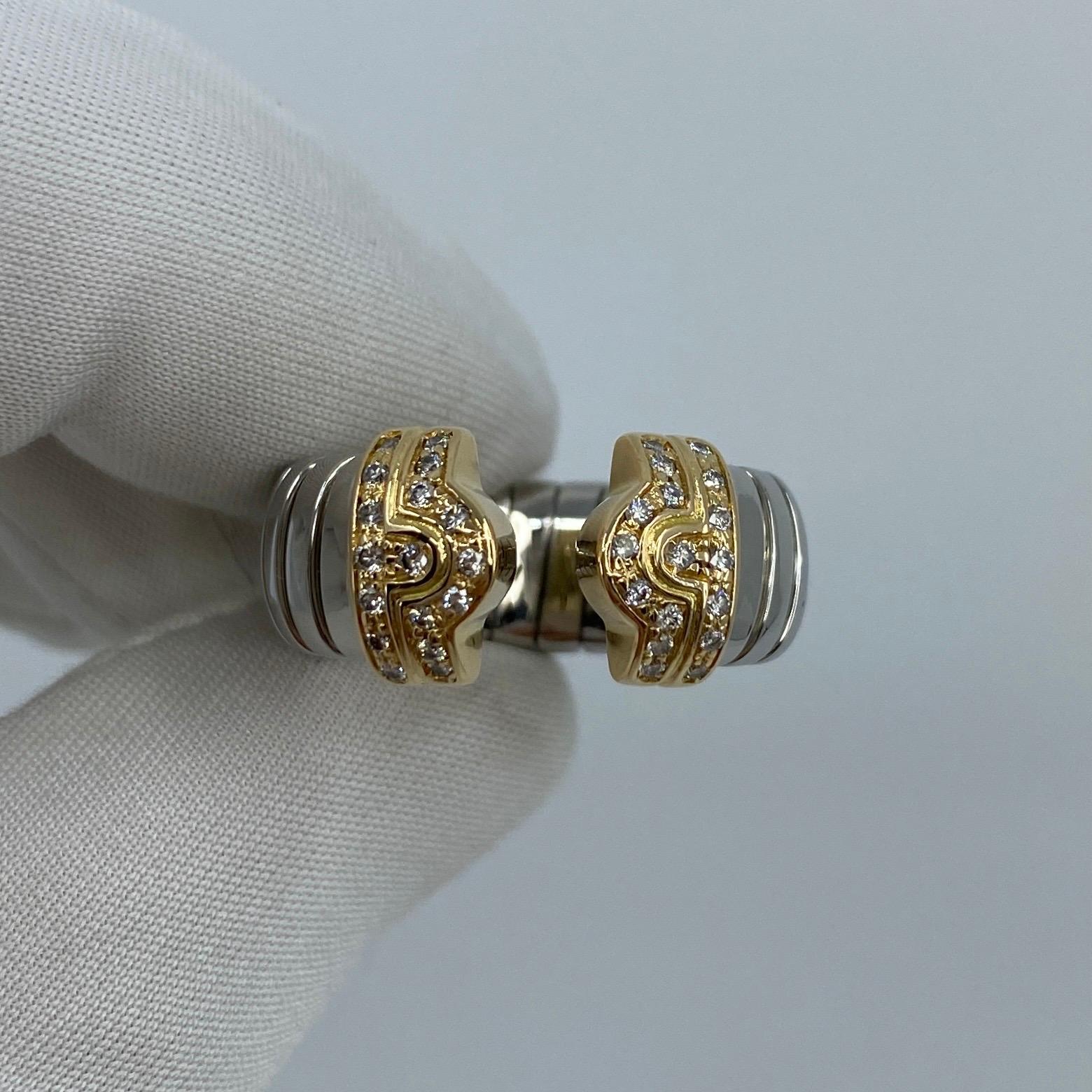 Rare Vintage Bvlgari Diamond Parentesi Tubogas 18 Karat Gold & Steel Spring Ring 2