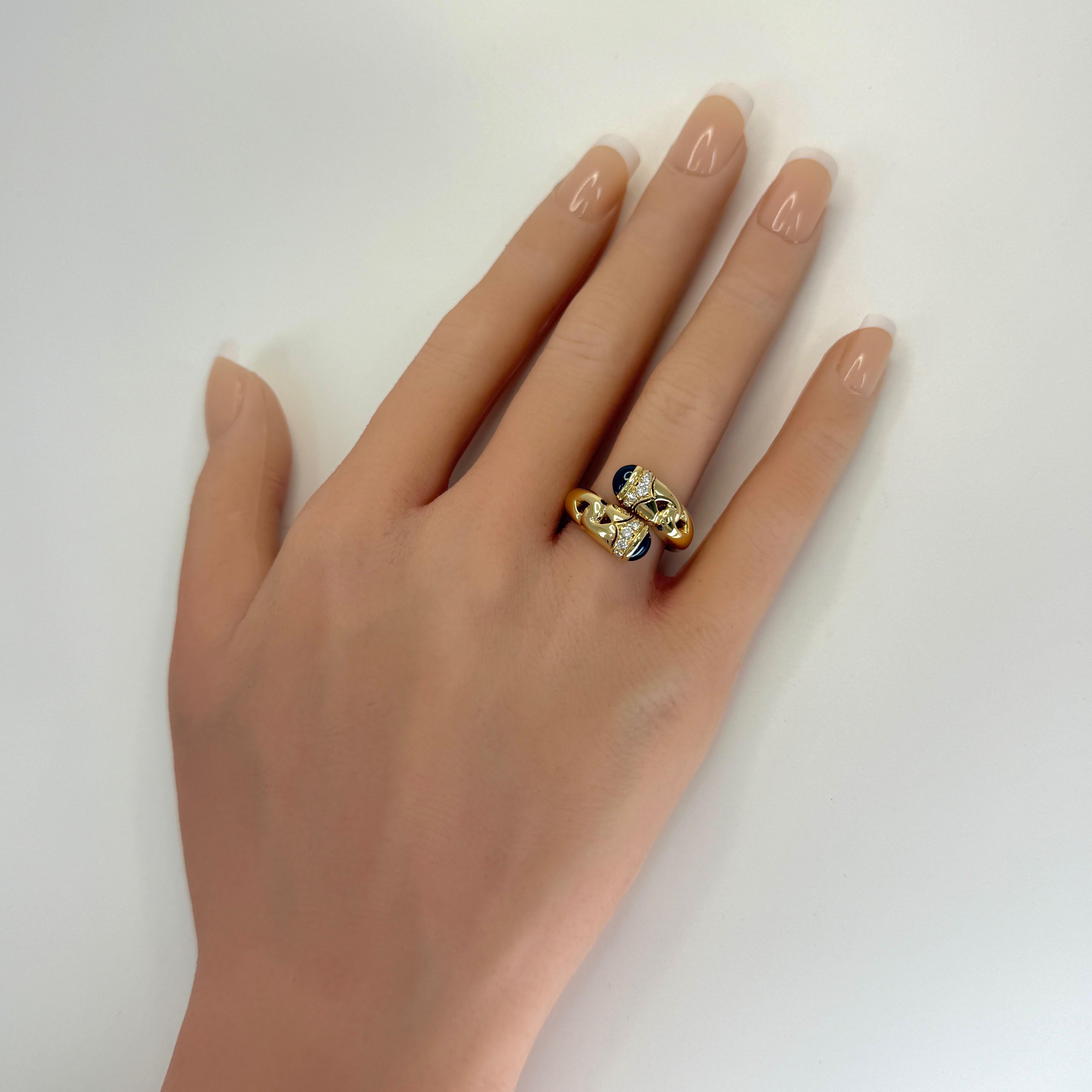 Seltener Vintage Bvlgari Doppio Curoe Blauer Saphir & Diamant 18k Gold Bypass Ring im Angebot 5