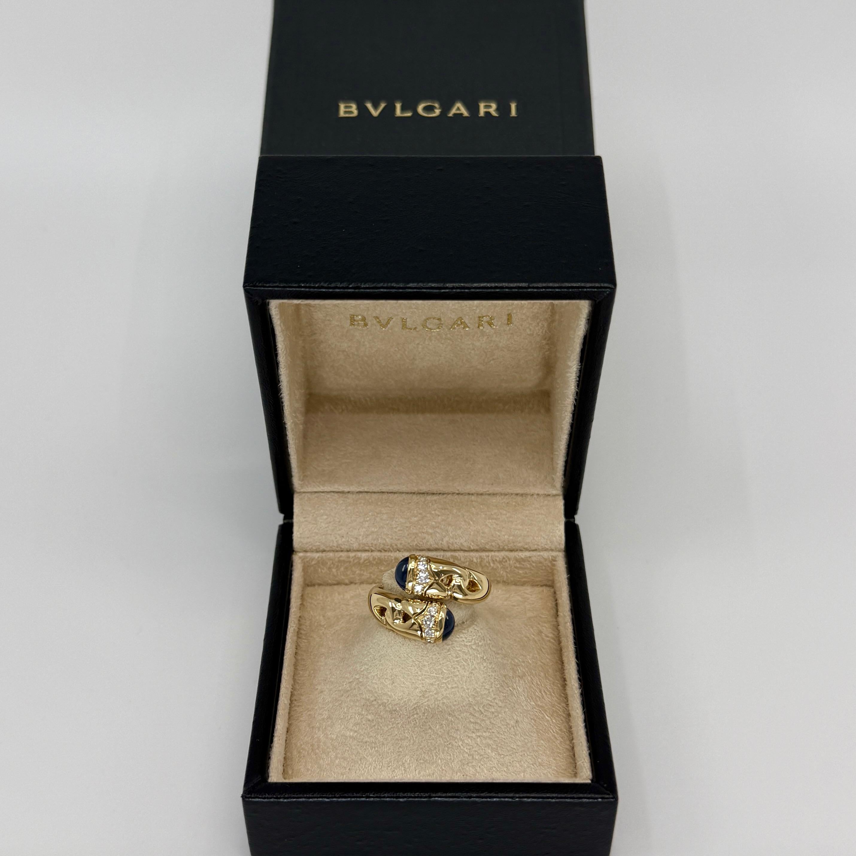 Seltener Vintage Bvlgari Doppio Curoe Blauer Saphir & Diamant 18k Gold Bypass Ring im Angebot 6