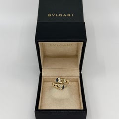 Rare Vintage Bvlgari Doppio Curoe Blue Sapphire & Diamond 18k Gold Bypass Ring