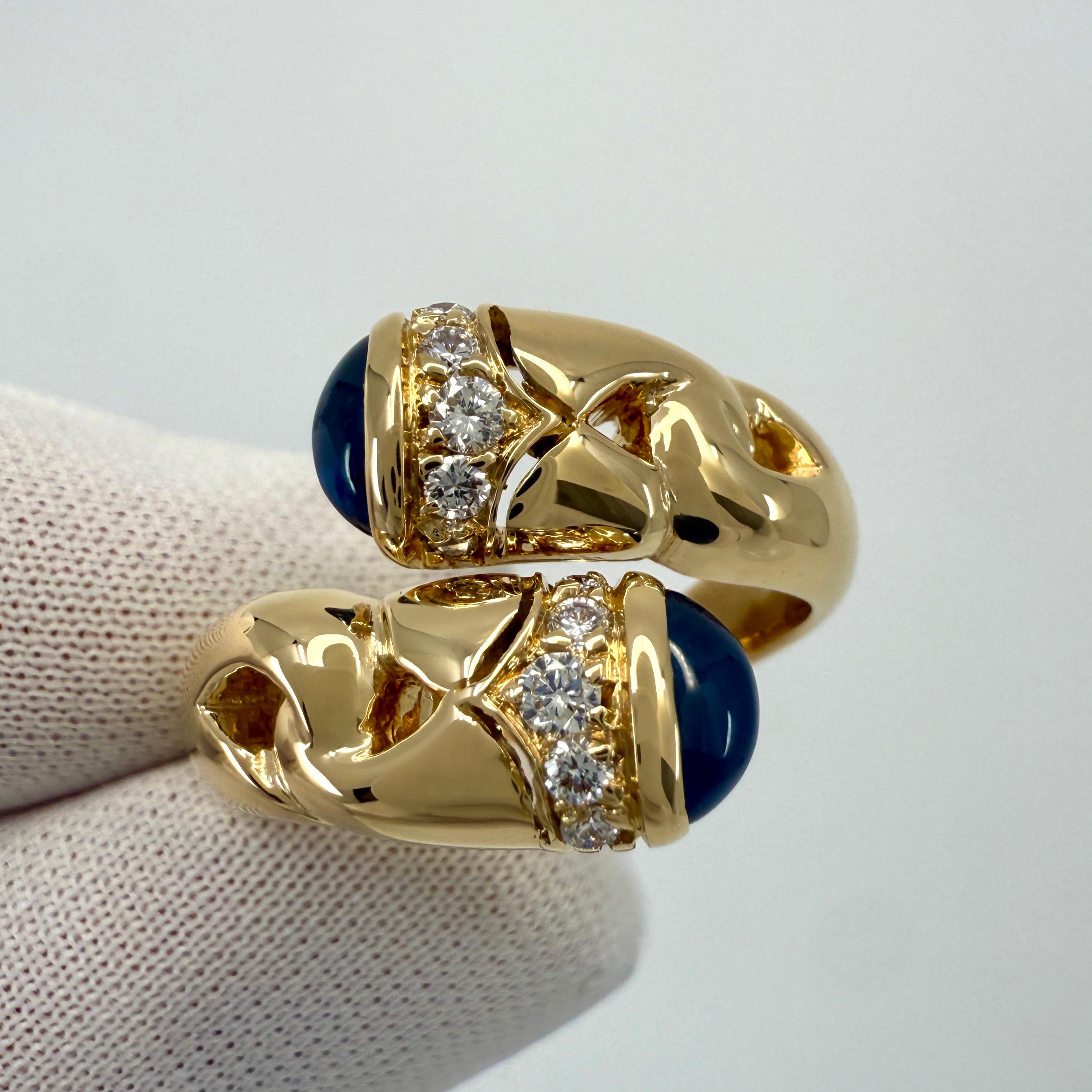 Seltener Vintage Bvlgari Doppio Curoe Blauer Saphir & Diamant 18k Gold Bypass Ring (Ovalschliff) im Angebot