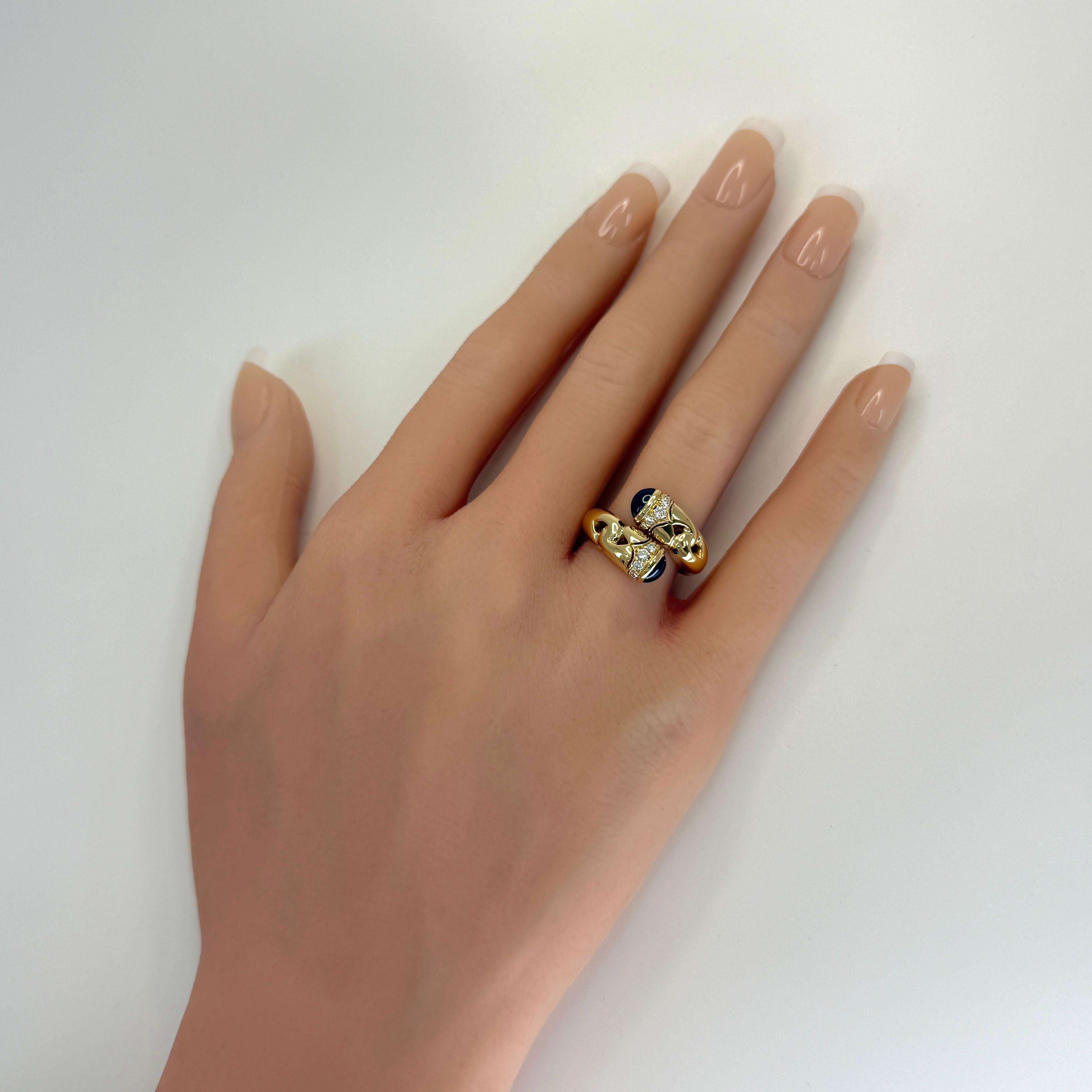 Seltener Vintage Bvlgari Doppio Curoe Blauer Saphir & Diamant 18k Gold Bypass Ring für Damen oder Herren im Angebot