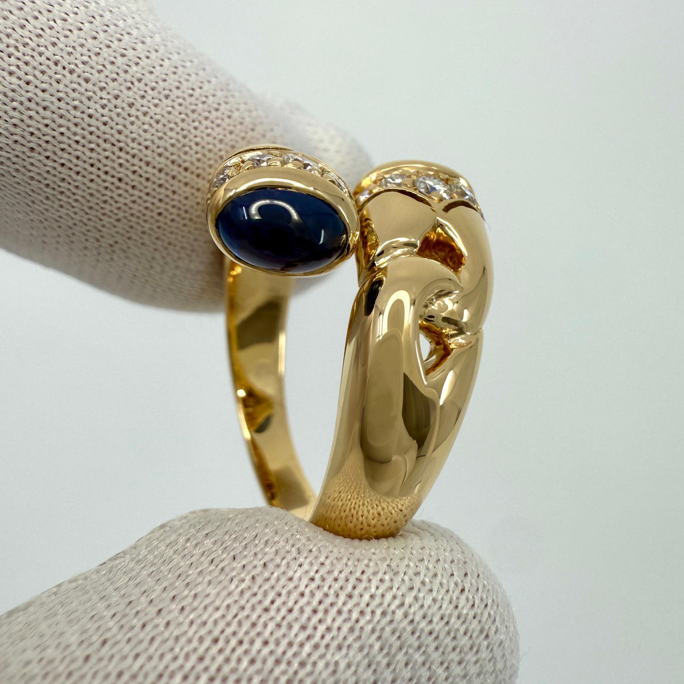 Seltener Vintage Bvlgari Doppio Curoe Blauer Saphir & Diamant 18k Gold Bypass Ring im Angebot 1