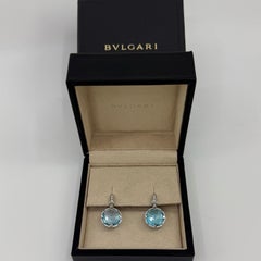 Rare Vintage Bvlgari Parentesi Blue Topaz & Diamond 18k White Gold Drop Earrings