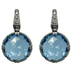 Rare Vintage Bvlgari Parentesi Blue Topaz & Diamond 18k White Gold Drop Earrings