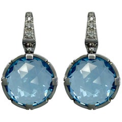 Rare Vintage Bvlgari Parentesi Blue Topaz & Diamond 18k White Gold Drop Earrings