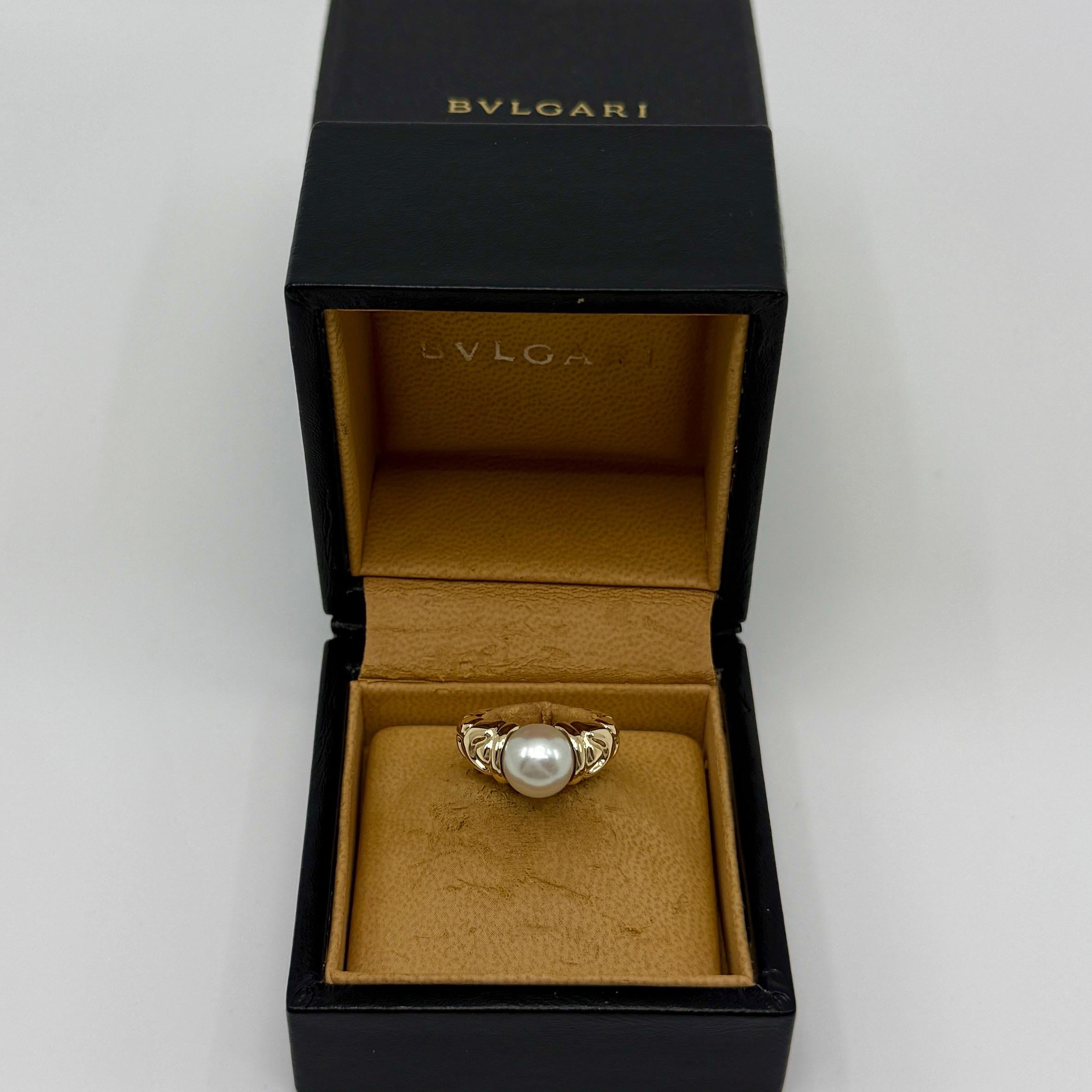 Raro anello vintage Bvlgari Passo Doppio 9,1 mm con perla bianca e oro giallo 18k EU51 in vendita 5