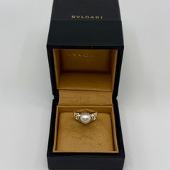 Rare Vintage Bvlgari Passo Doppio 9.1mm White Pearl 18k Yellow Gold Ring EU51