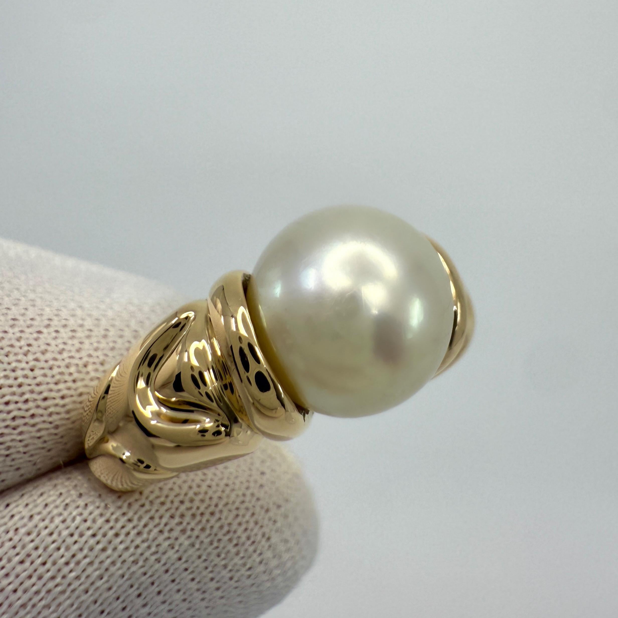 Raro anello vintage Bvlgari Passo Doppio 9,1 mm con perla bianca e oro giallo 18k EU51 In condizioni buone in vendita a Birmingham, GB