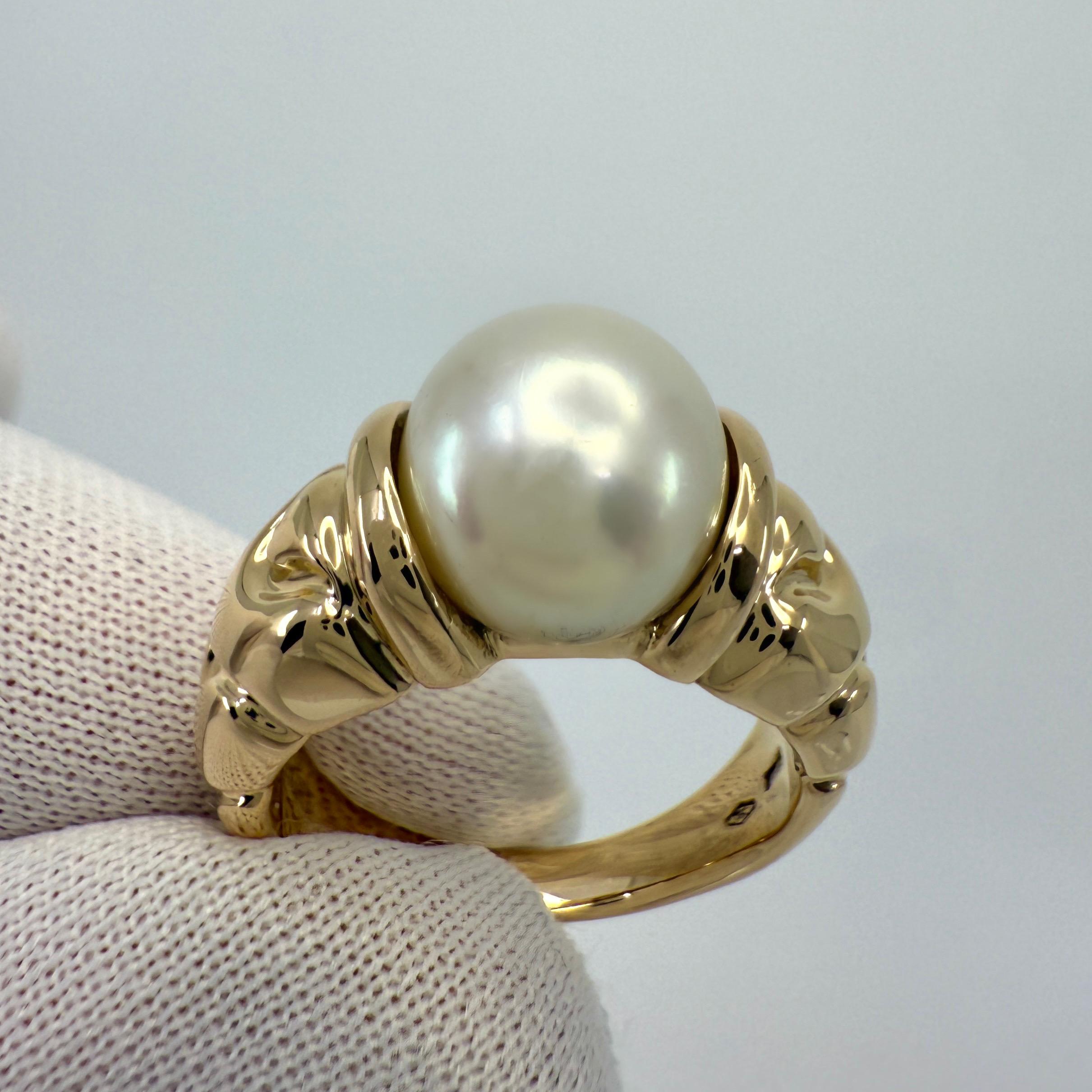 Raro anello vintage Bvlgari Passo Doppio 9,1 mm con perla bianca e oro giallo 18k EU51 in vendita 3