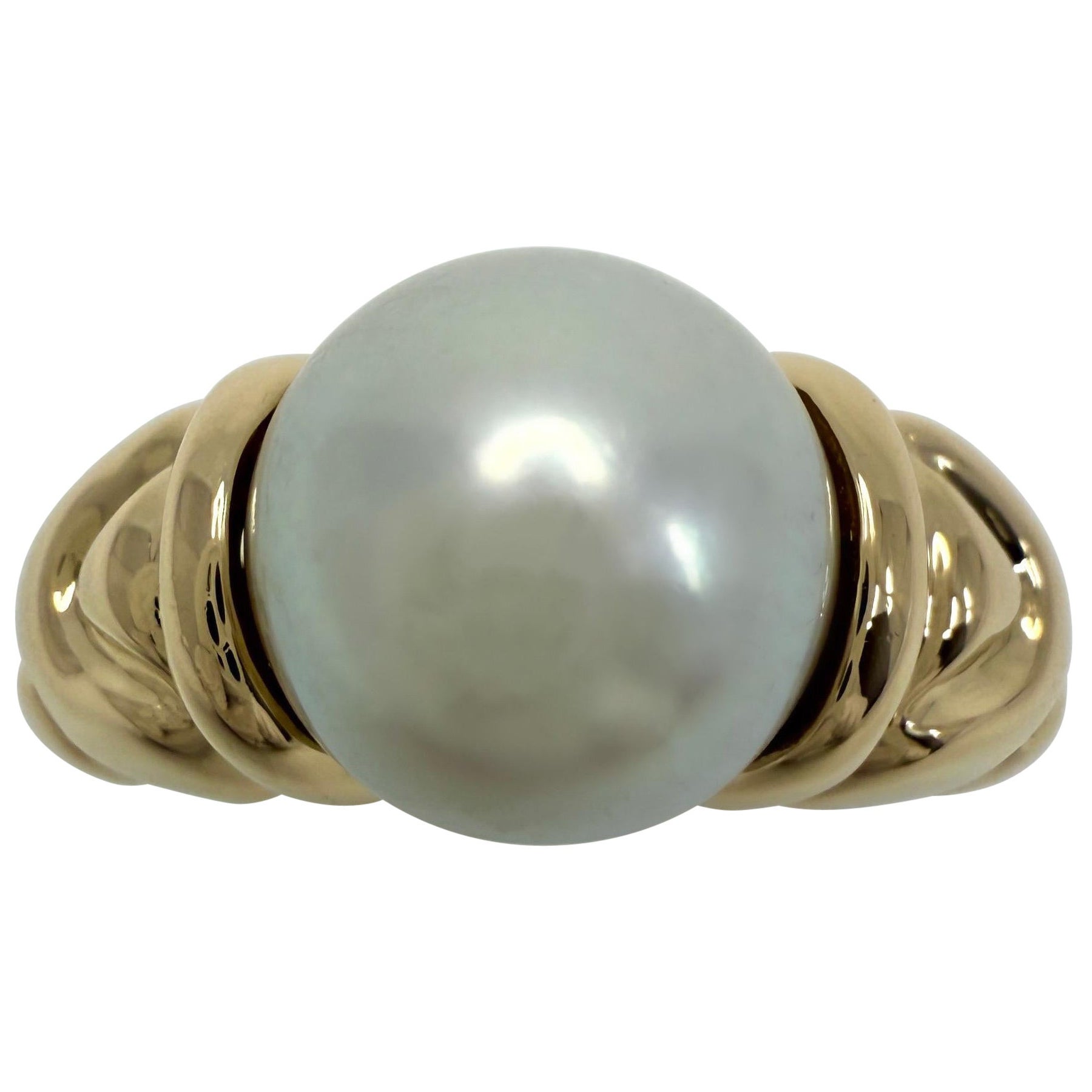 Raro anello vintage Bvlgari Passo Doppio 9,1 mm con perla bianca e oro giallo 18k EU51