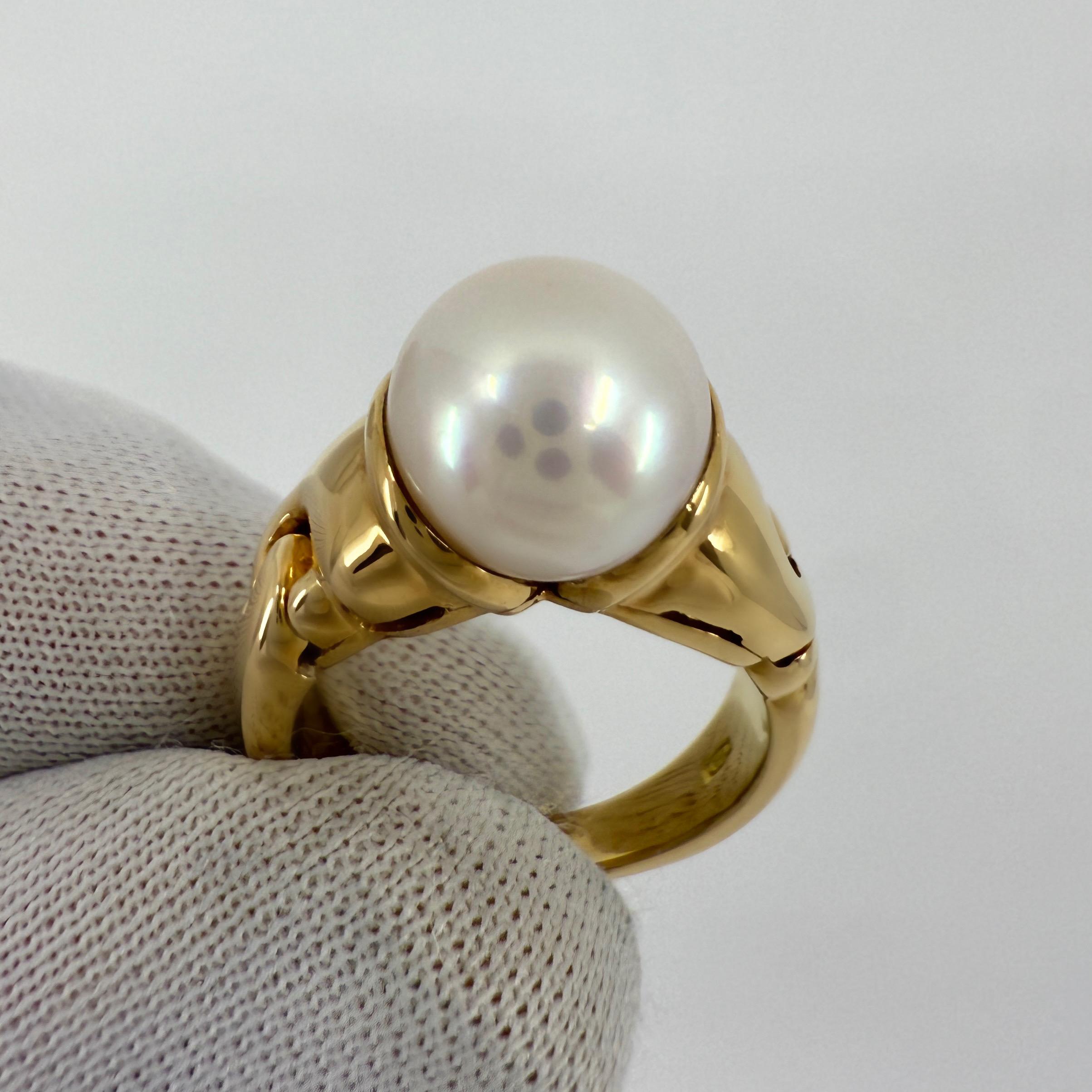 Raro anello vintage Bvlgari Passo Doppio 9mm con perla bianca e oro giallo 18k EU49 In condizioni ottime in vendita a Birmingham, GB