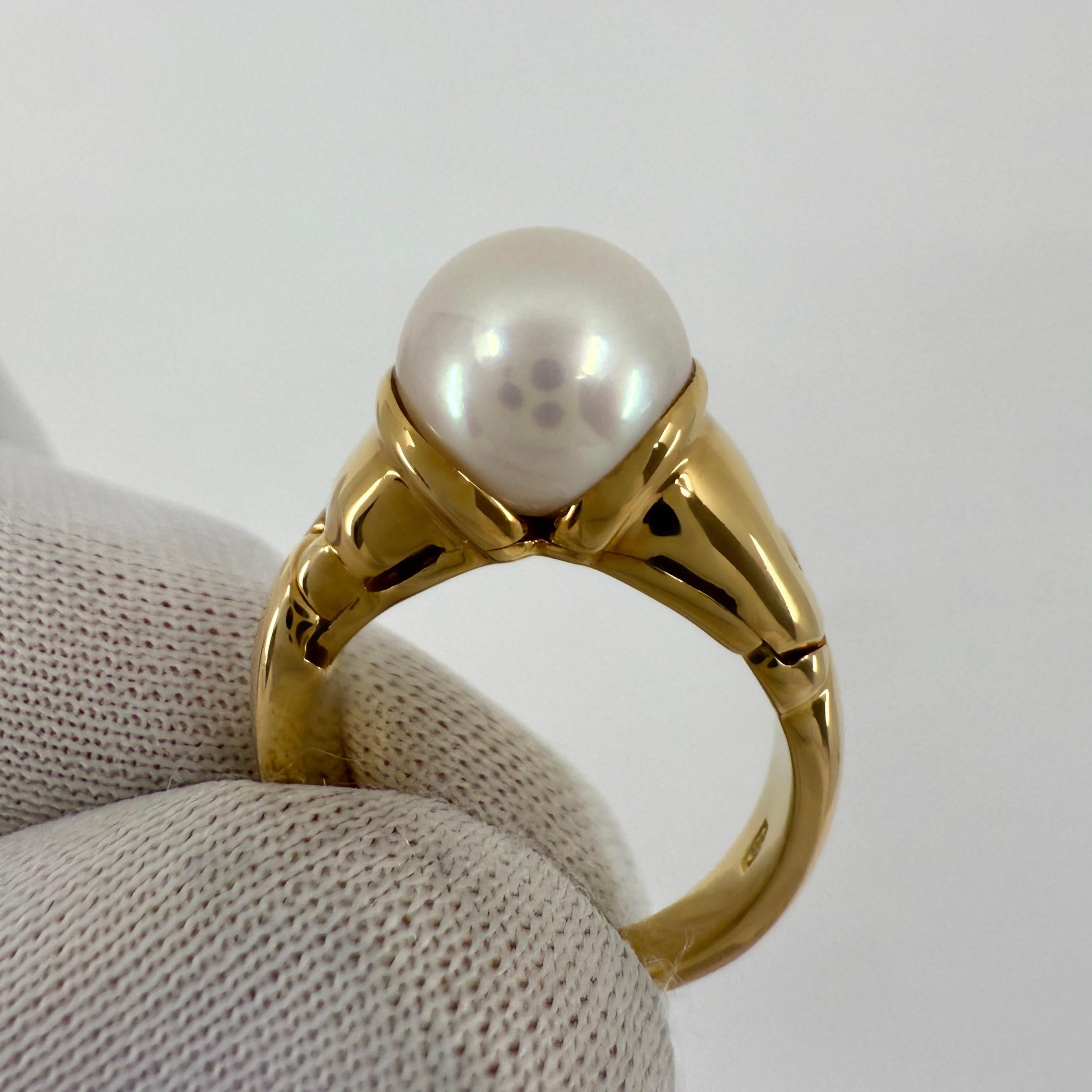 Raro anello vintage Bvlgari Passo Doppio 9mm con perla bianca e oro giallo 18k EU49 in vendita 3