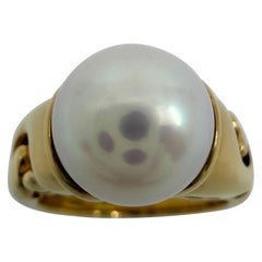Raro anello vintage Bvlgari Passo Doppio 9mm con perla bianca e oro giallo 18k EU49