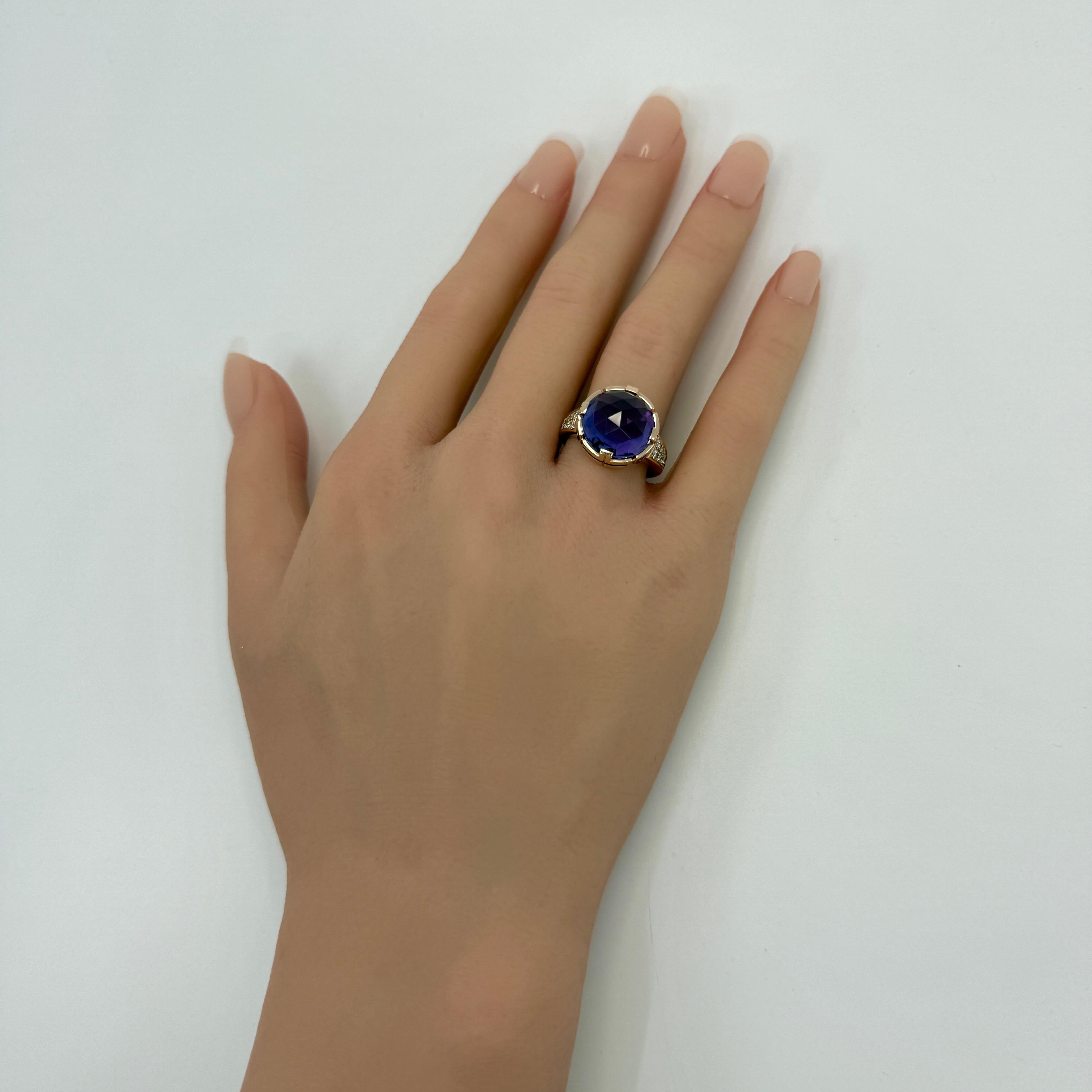 Raro anello Bvlgari Rose Cut Amethyst & Diamond in oro rosa 18k Parentesi d'epoca in vendita 7