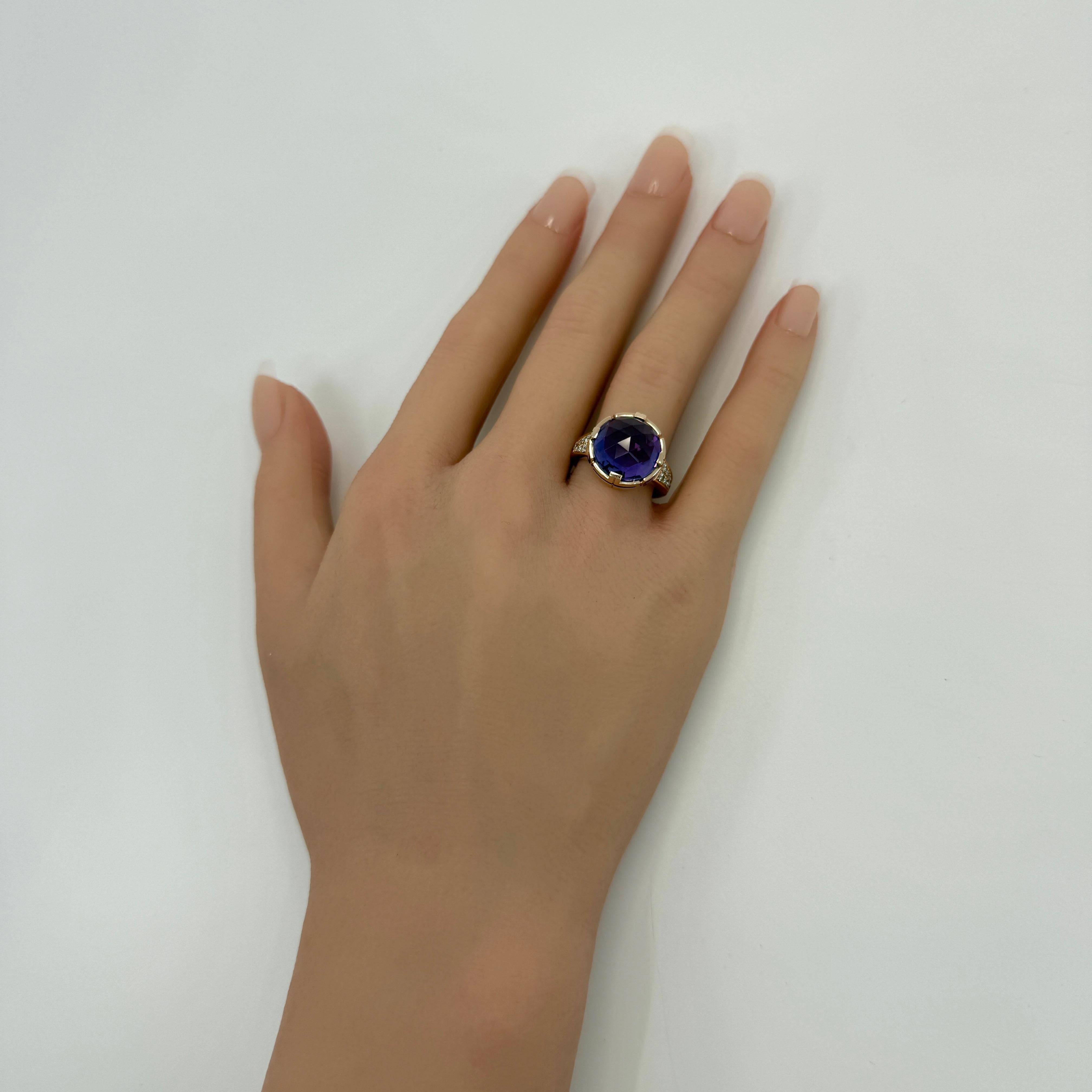 Raro anello Bvlgari Rose Cut Amethyst & Diamond in oro rosa 18k Parentesi d'epoca in vendita 2